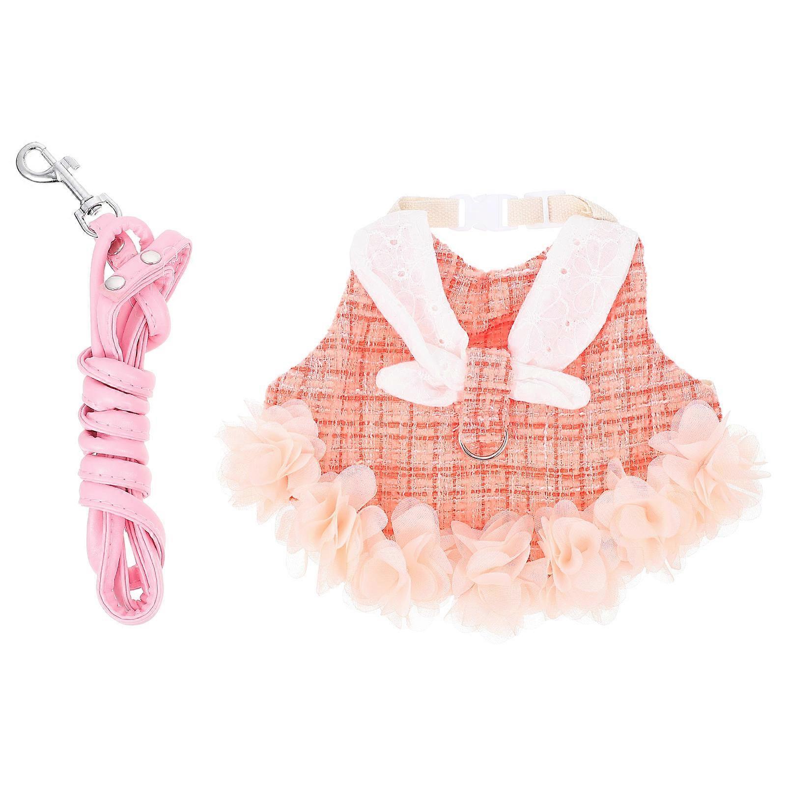 Bunny Walking Harness Rabbit Vest Comfortable Daily Wear Pet Clothes M Size Orange Breathable 1 Set