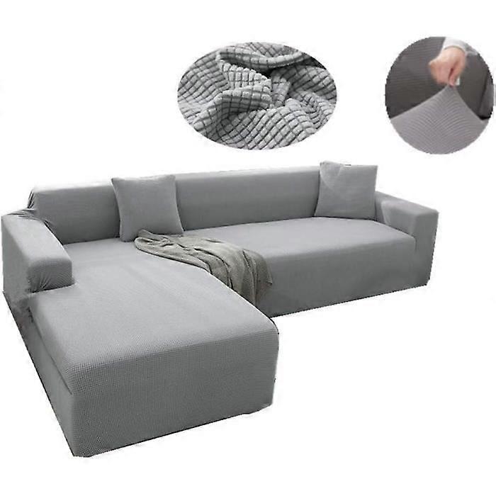 Stretch Sofa Cover, YSTP Corner Sofa Cover, for 3 Seater Sofa or L-Shaped Sofa, Light Grey, 190-230 cm