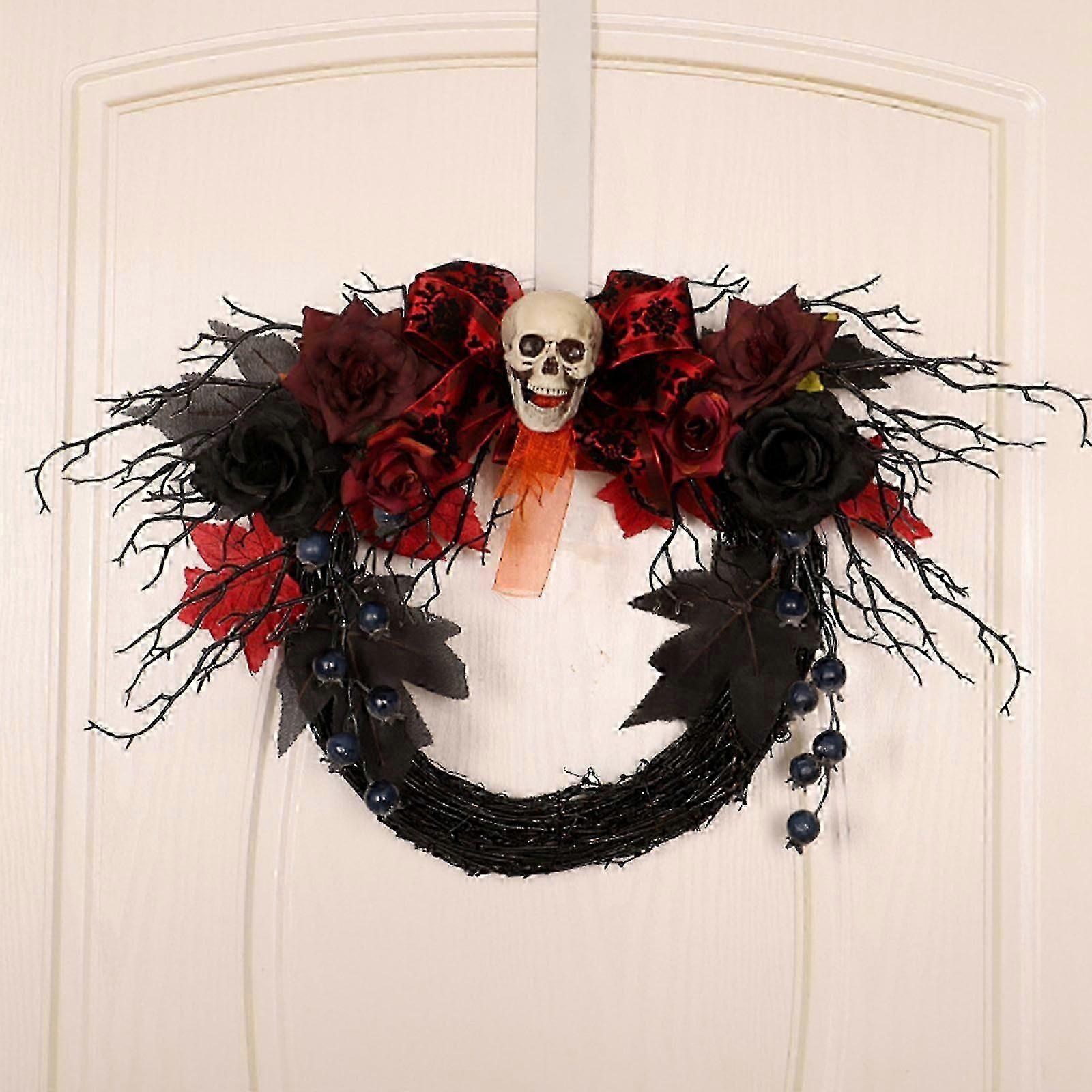 Skeleton flower wreath for elegant British Halloween door decor