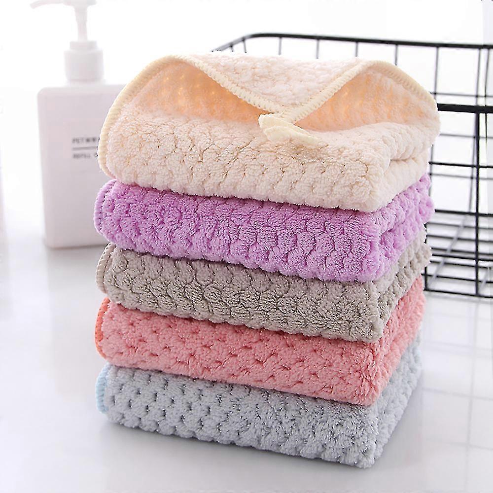 Quick-Drying Kitchen Towel Set, 5-Pack, Super Absorbent Coral Fleece, Belt Loop Design, 25x25cm