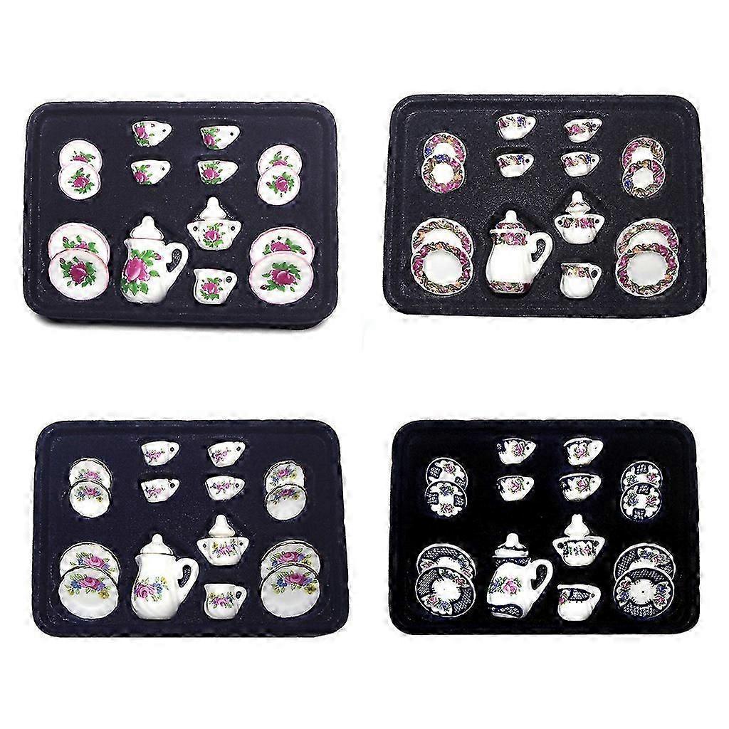 1:12 Scale Miniature Dollhouse Tableware Set with Purple Flower China Design
