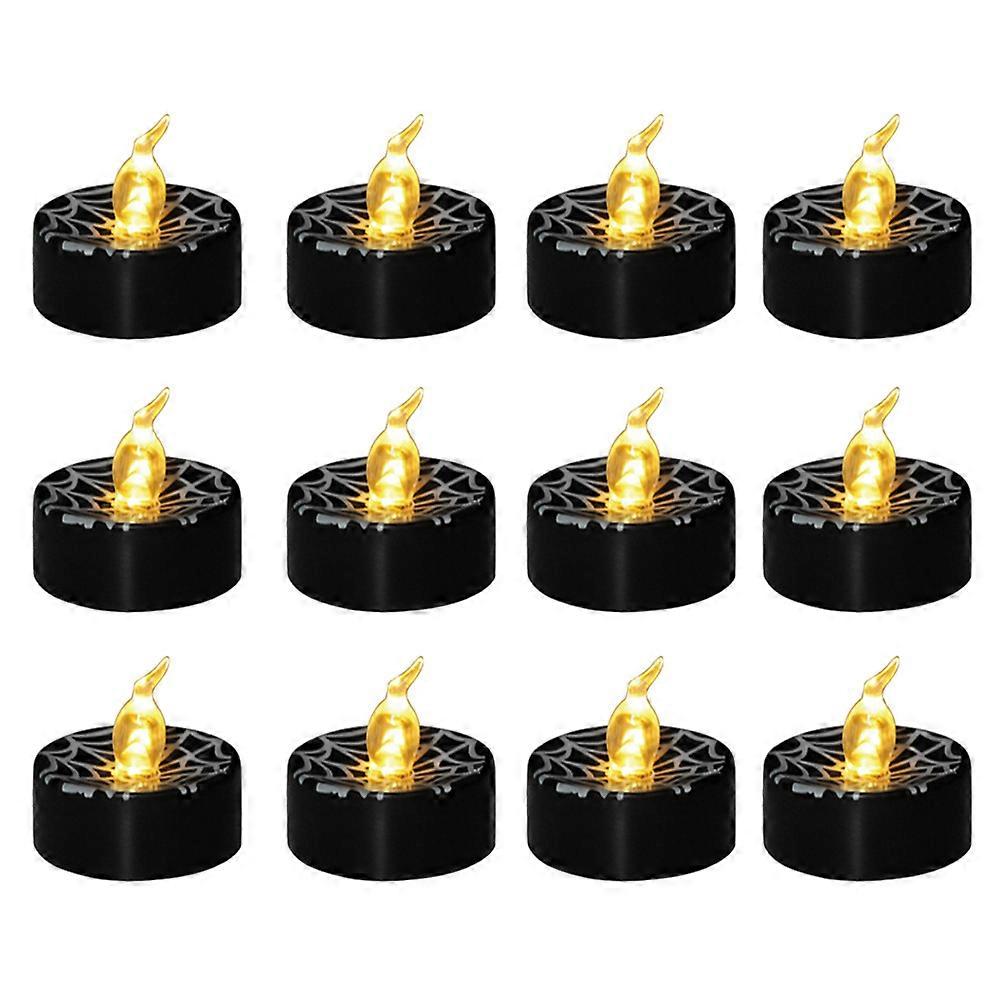 LED String Tea Lights Halloween Decoration Candle Shape Cosplay Theme Parties Black Flameless 12-Pcs
