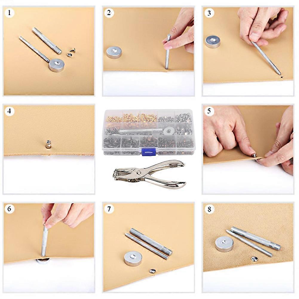 360Pcs Double Cap Rivet Set 4Pcs Tool Set Round Head Fastener Leather Craft Accessories