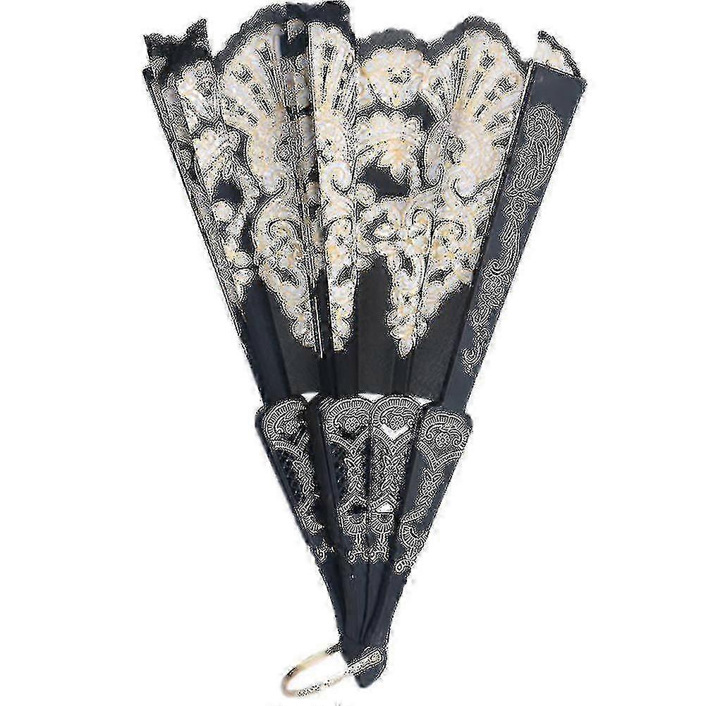 Noir espagnol Style Dance Party Mariage Dentelle soie pliante main main porte fleur fan