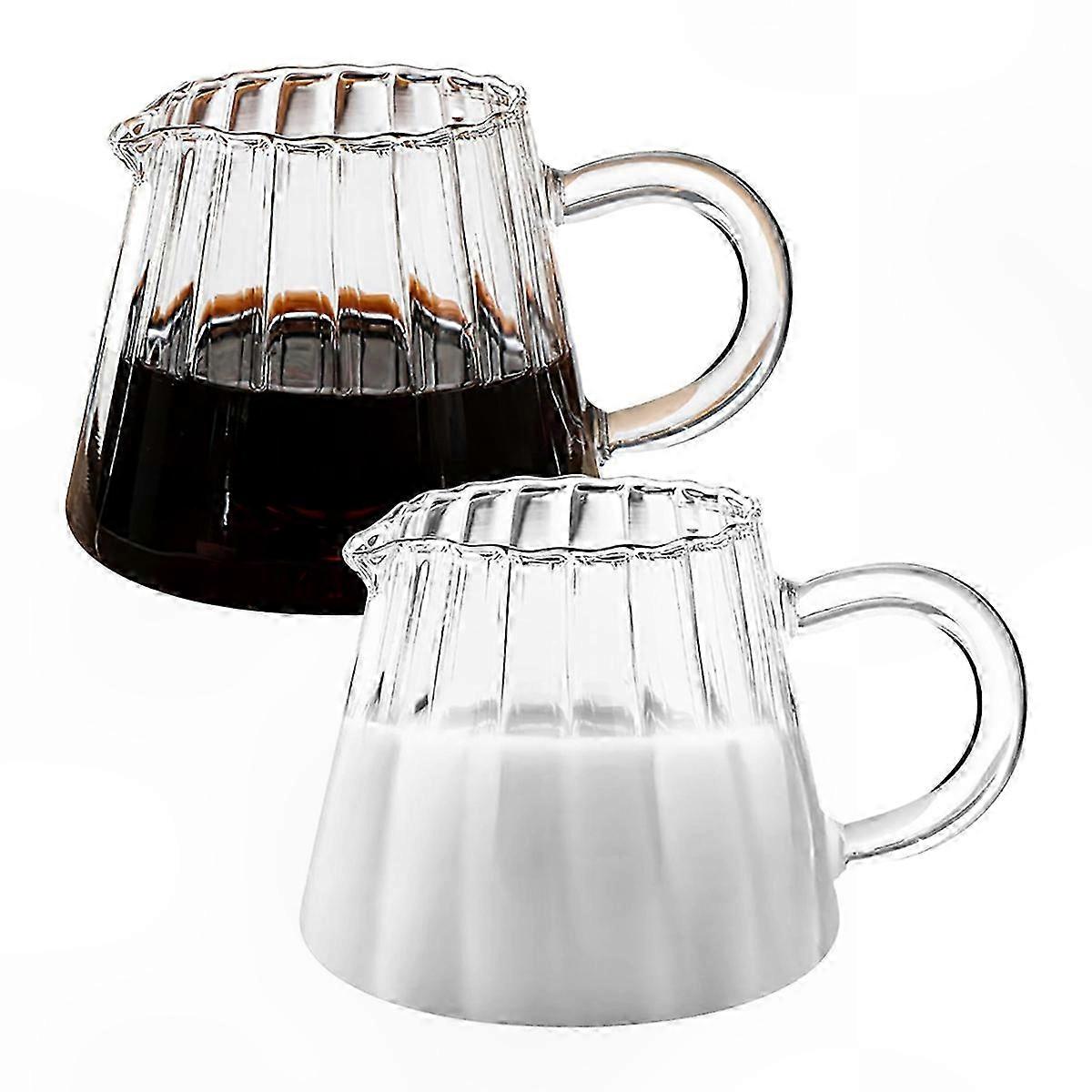 Set of 2 Wave-Shaped Glass Pitchers for Tea, Coffee, Milk, and Creamer