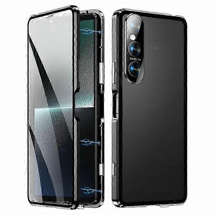 Tempered Glass Magnetic Case with Clear PC Back Cover for Xperia 1 V - Metal Frame Protection Solution