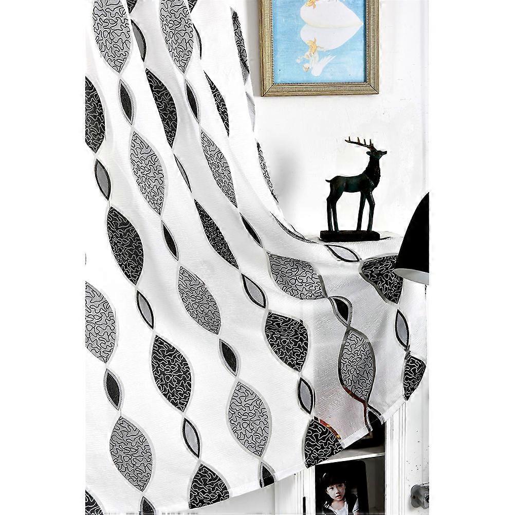 Window Net Curtain Elegant Black Polyester Sunlight Weakening Circle Bubble Cut 1Pc