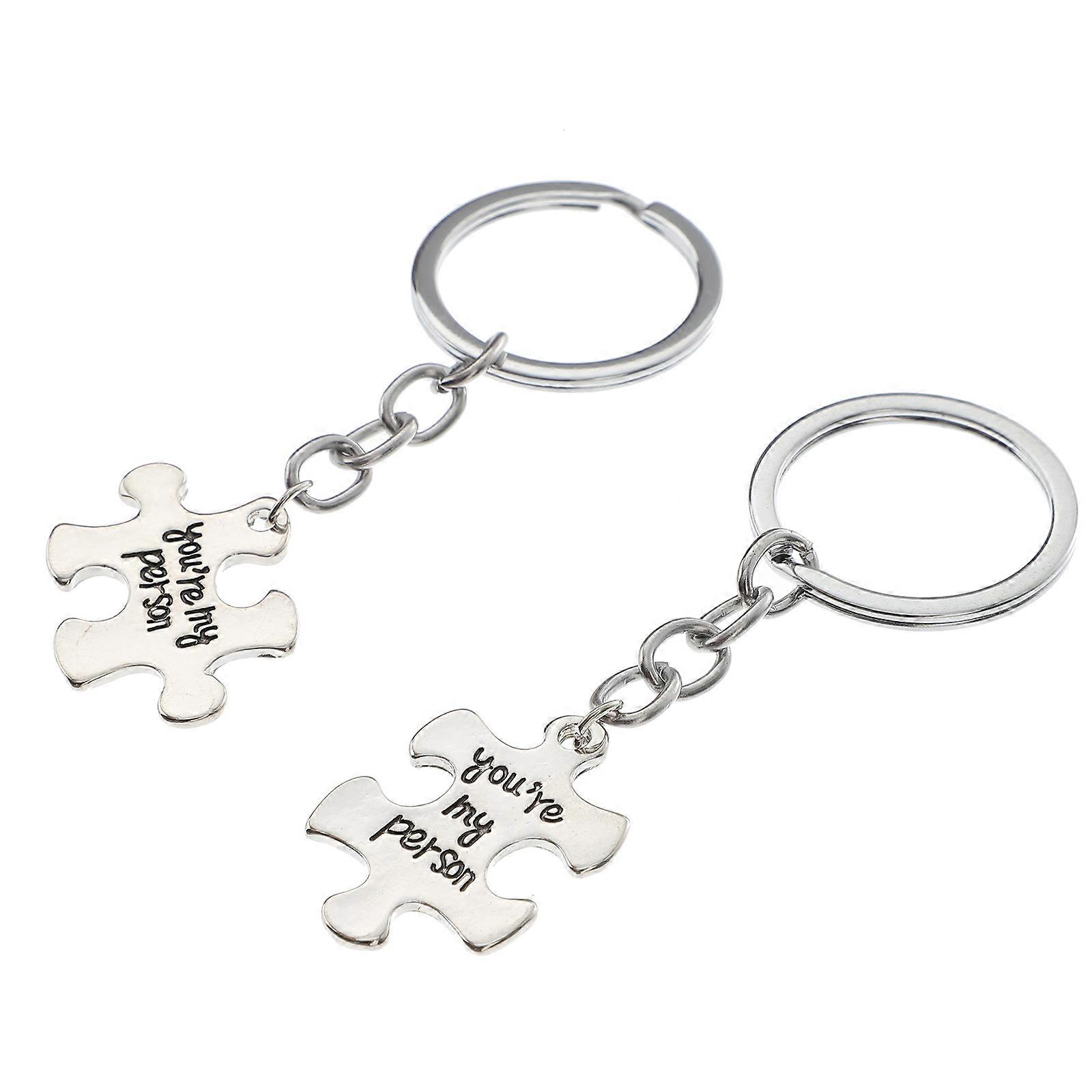 2Pcs Couples Keychains For Special Occasions Silver Letter Design Chain