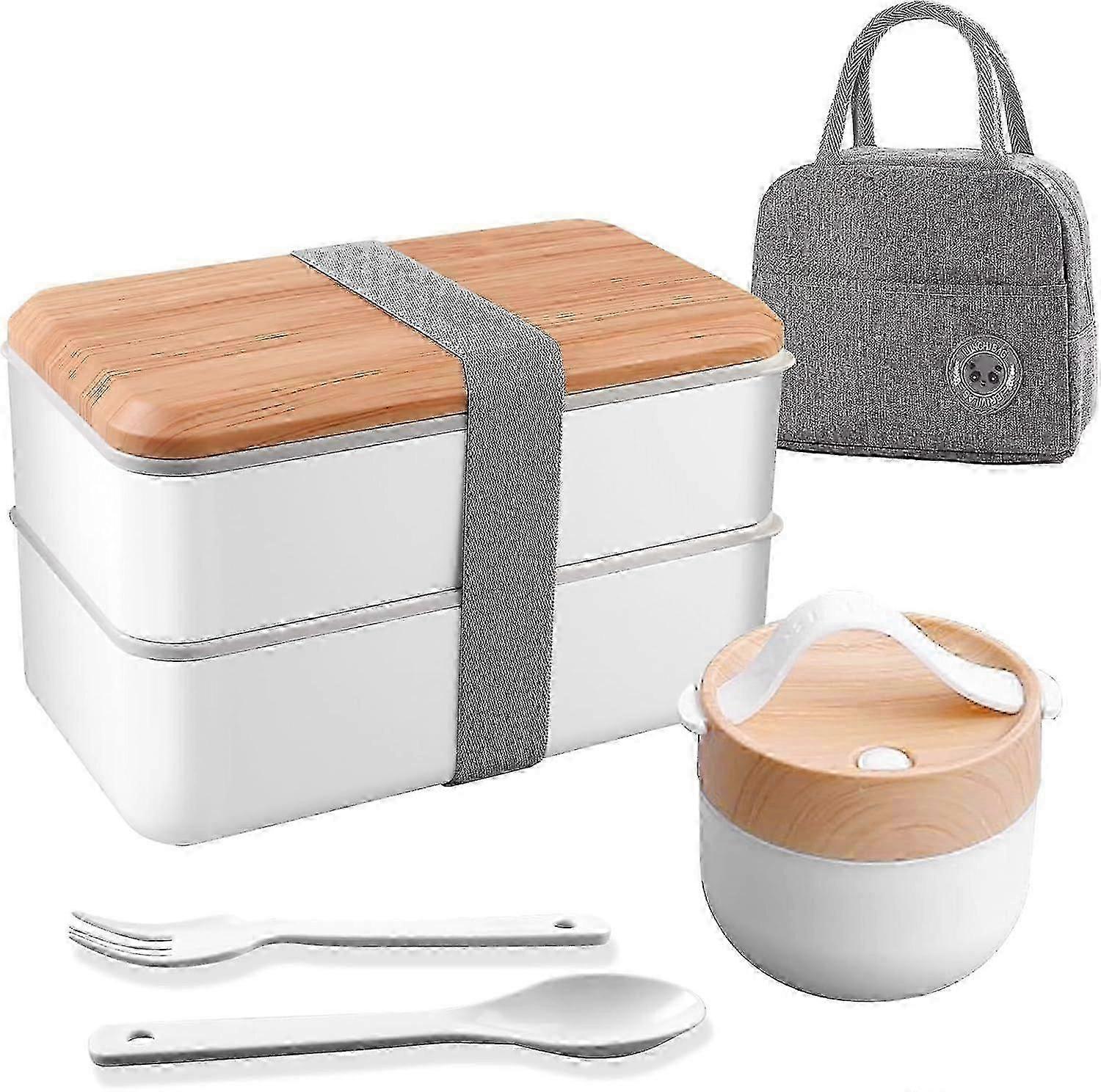 2025 1400ml Bento Lunch Box, Meal Box, Japanese Bento Box, Lunch Box with Compartments, Insulated Bag and 600ml Soup Bowl, for Adult and Child Lunch B