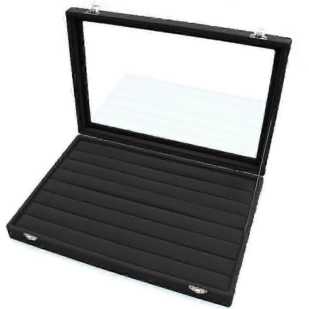 Ring Storage Box - Jewelry Box For Rings With Glass Lid In Ring Display Case With 2 Safety Locks 8 Columns For Jewelry, Rings