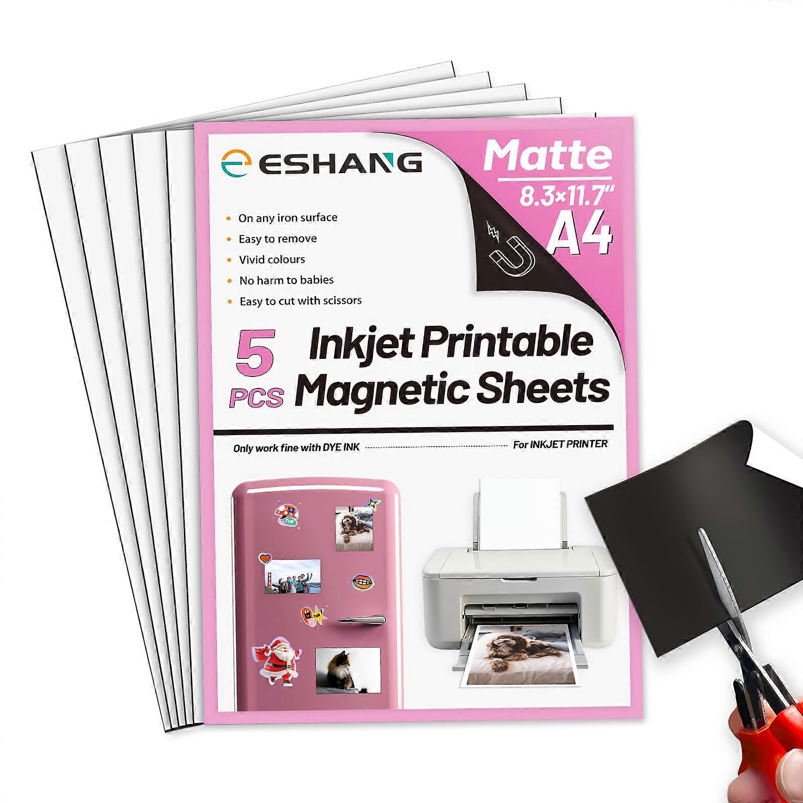 A4 Size 5 Sheets of Matte Printable Magnetic Photo Paper, 8.3×11.7 Inches 16Mil Magnetic Printing Paper, Inkjet Printing