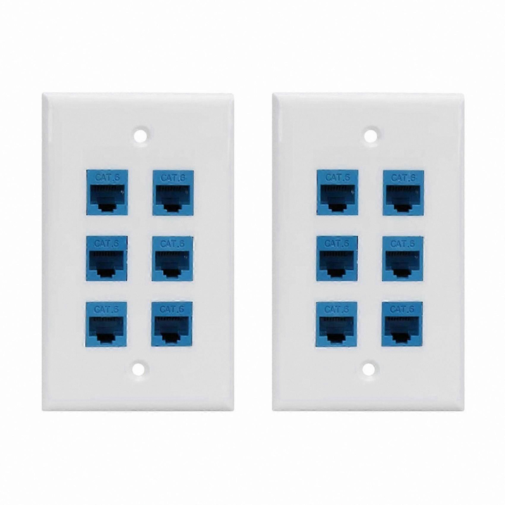 6-Port Cat6 Ethernet Wall Plate, Female-Female Removable Adapter for Networking Connections