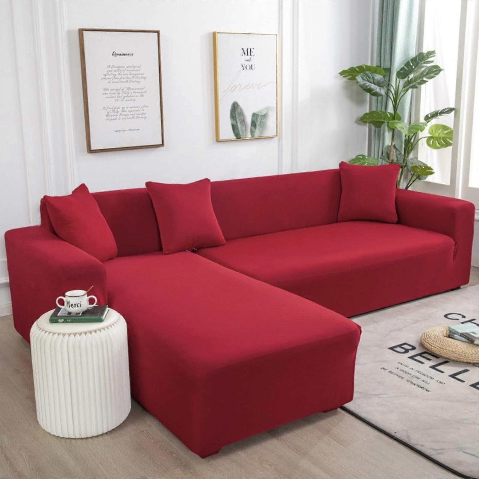 L Shape Stretch Loveseat Sofa Cover 190230cm, NonSlip Bottom Washable Slipcover For 2Cushion LShaped Sofa, Red