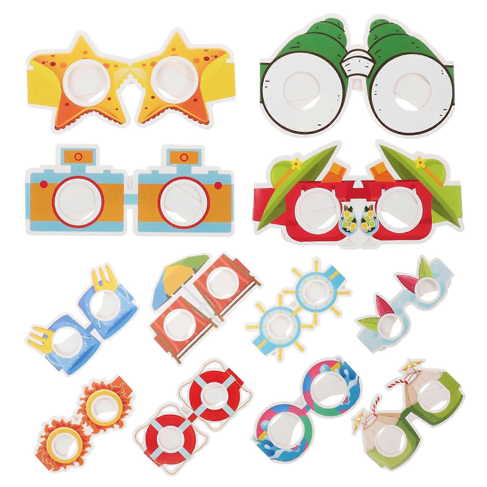 Paper Glasses Luau Party Decorative Frames for Photo Props 12Pcs Assorted