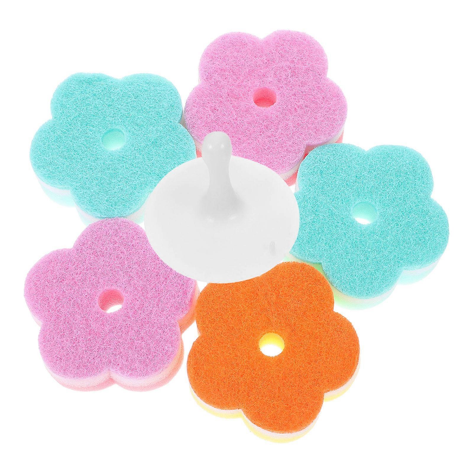Assorted Color Flower Shape Scrub Sponges for Cleaning 5Pcs Dishwashing Pads