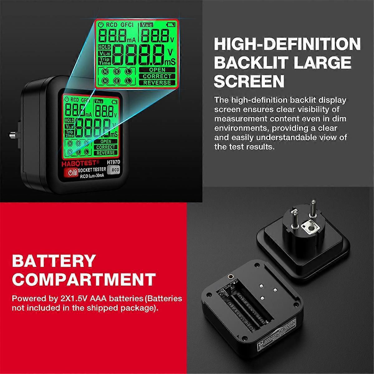  HT97 Digital Socket Tester Smart Voltage Detector EU Plug