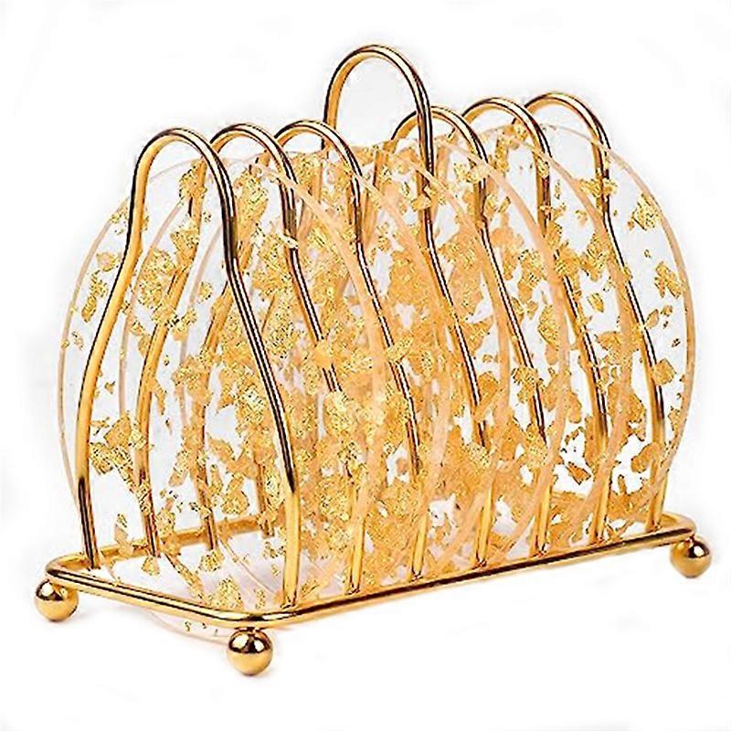 6 Pcs Gold Foil Acrylic Coasters with Holder,Coaster Set