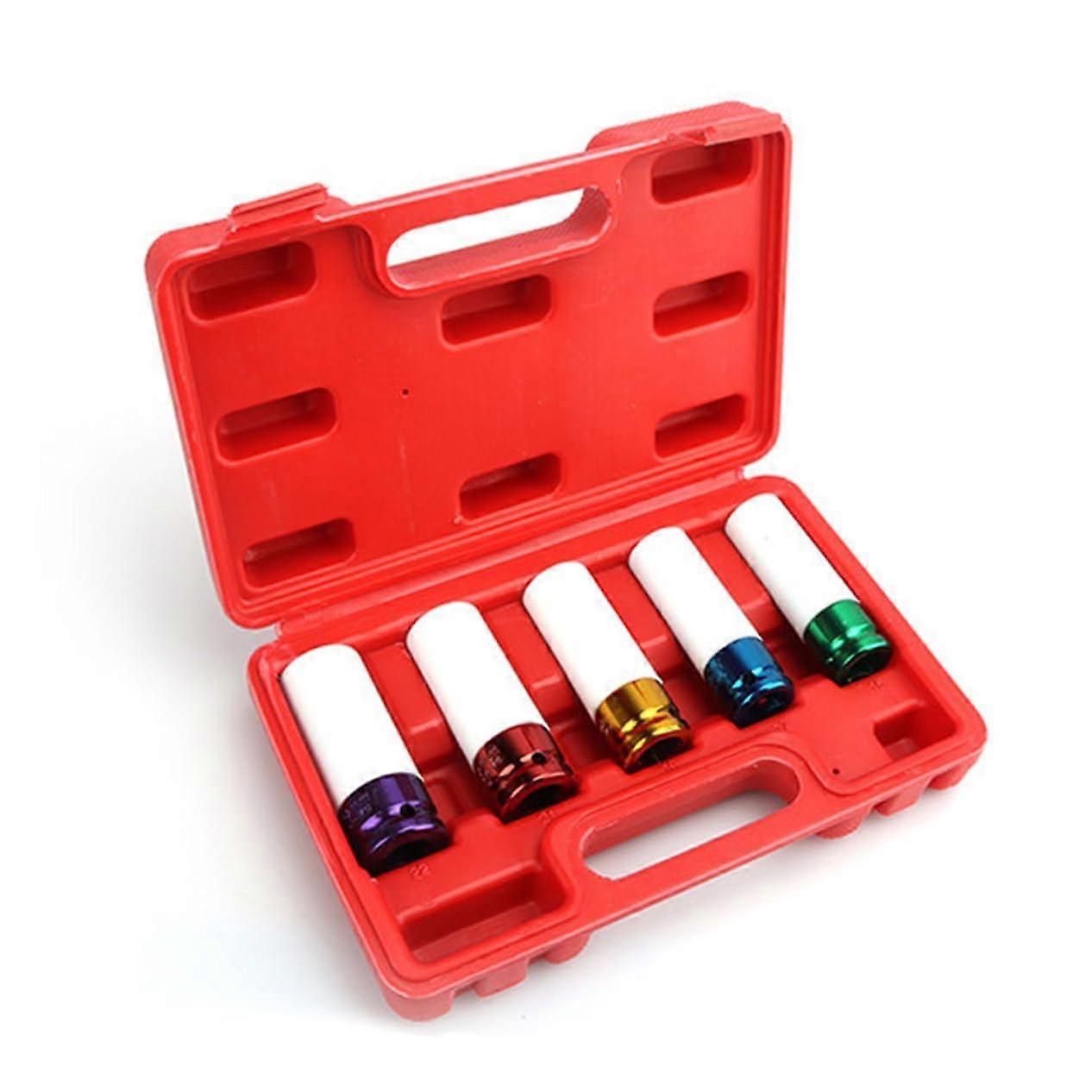 5 Pcs Socket Adapter Set Alloy Wheel Socket NonSlip Drive Design Nut Protection Sleeves Quenched Tempered Color Coded