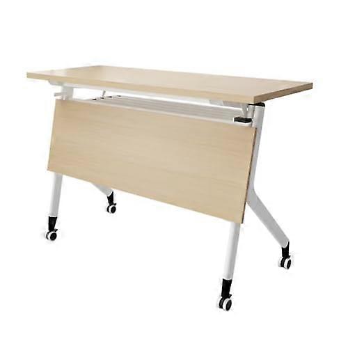 Mobile Folding Training Table With Universal Rollers, Rectangular Office Conference Table, Wood Grain Finish