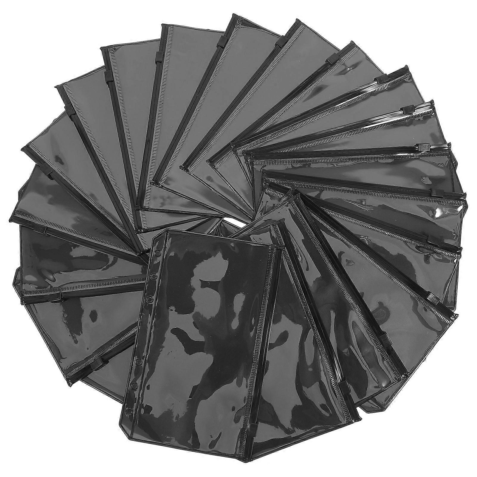 Black PVC Binder Pockets 6-Hole Plastic Folder for Storage Use 100Pcs