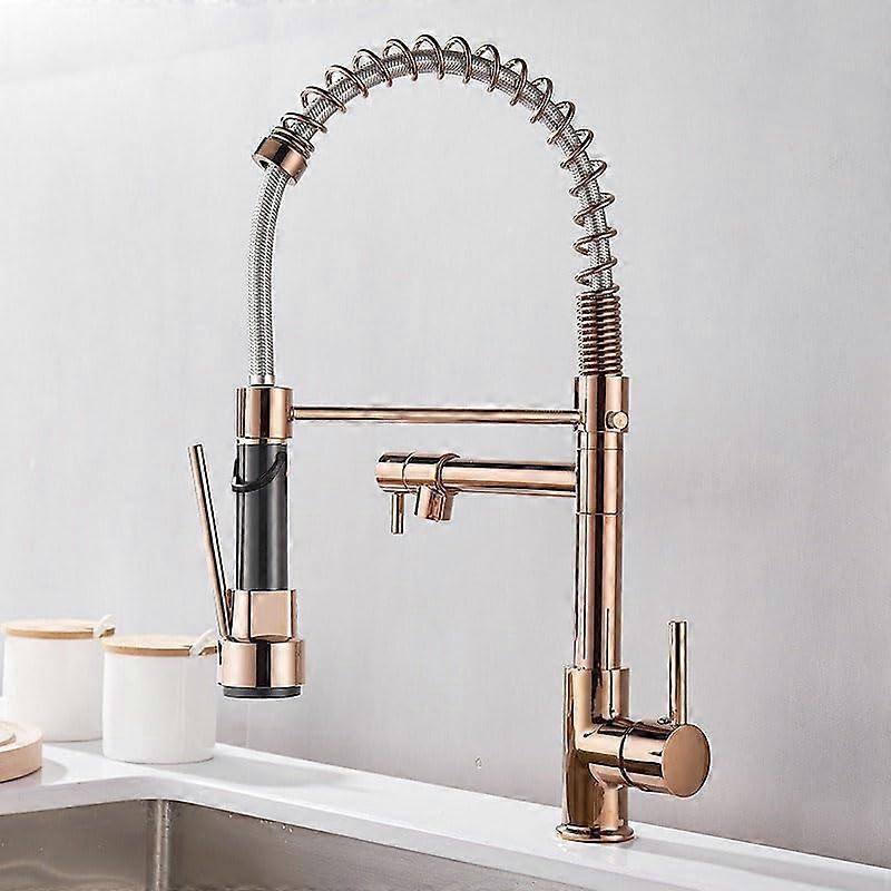 Rose PullDown Kitchen Faucet with Sprayer, 1/2Inch Connection Single Handle, DualFunction, Removable Spout, Rose Gold