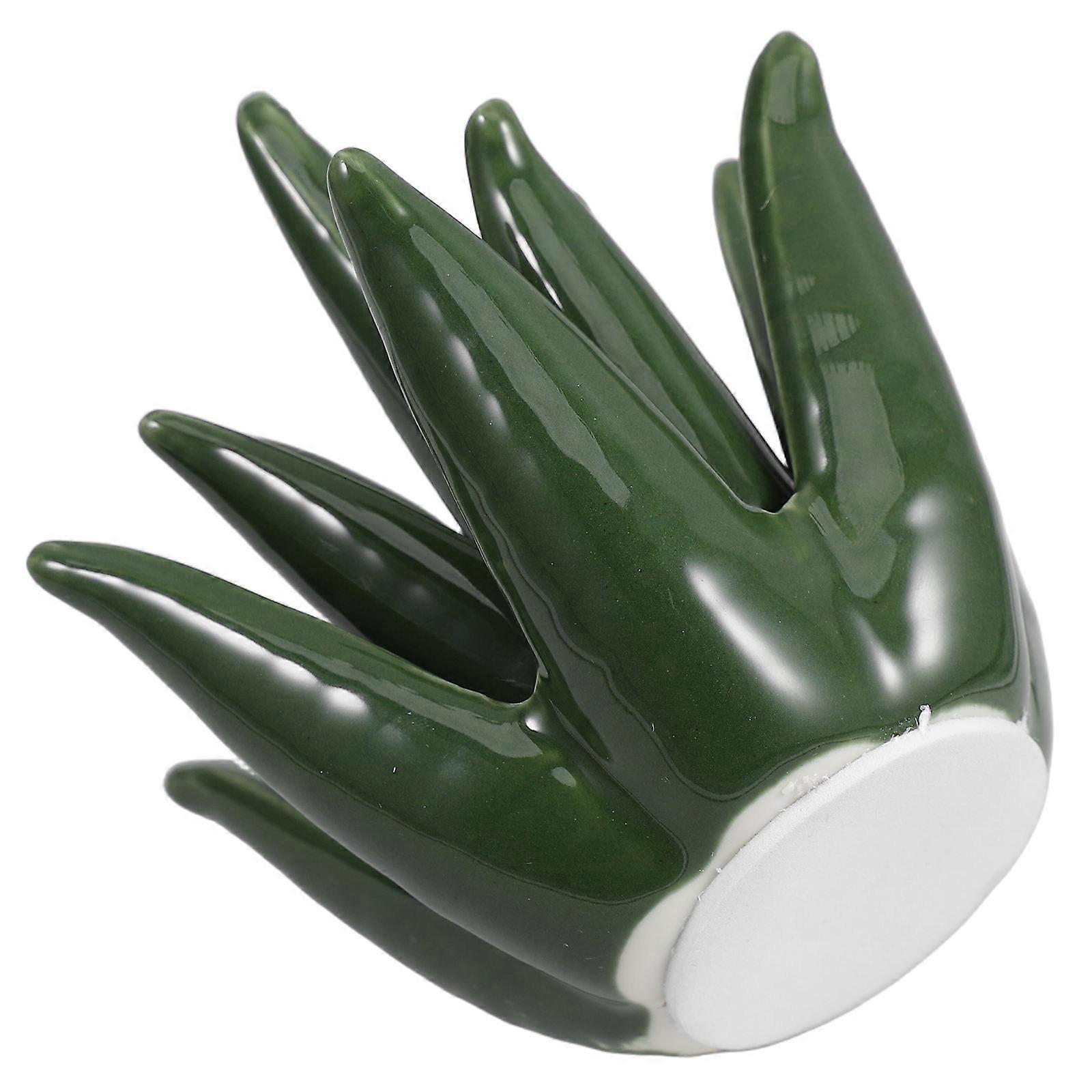 Green Ceramic Ring Holder for Jewelry Storage with 3Pcs Decorative Set