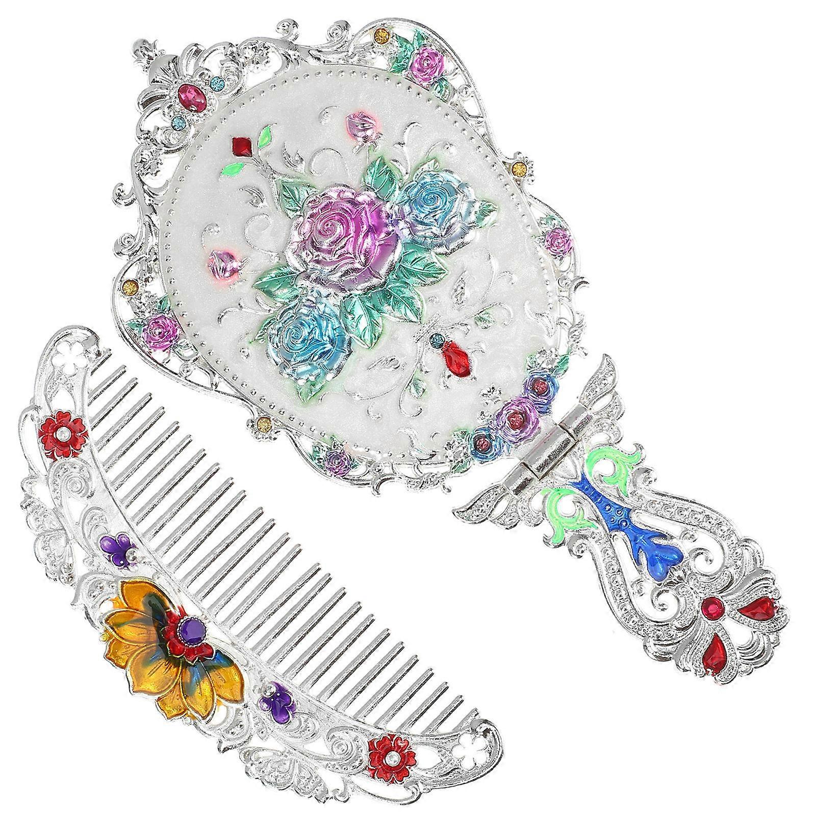 Compact Silver Hand Mirror And Comb Set For Women With Design Suitable For Daily Use And Travel 3 Sets