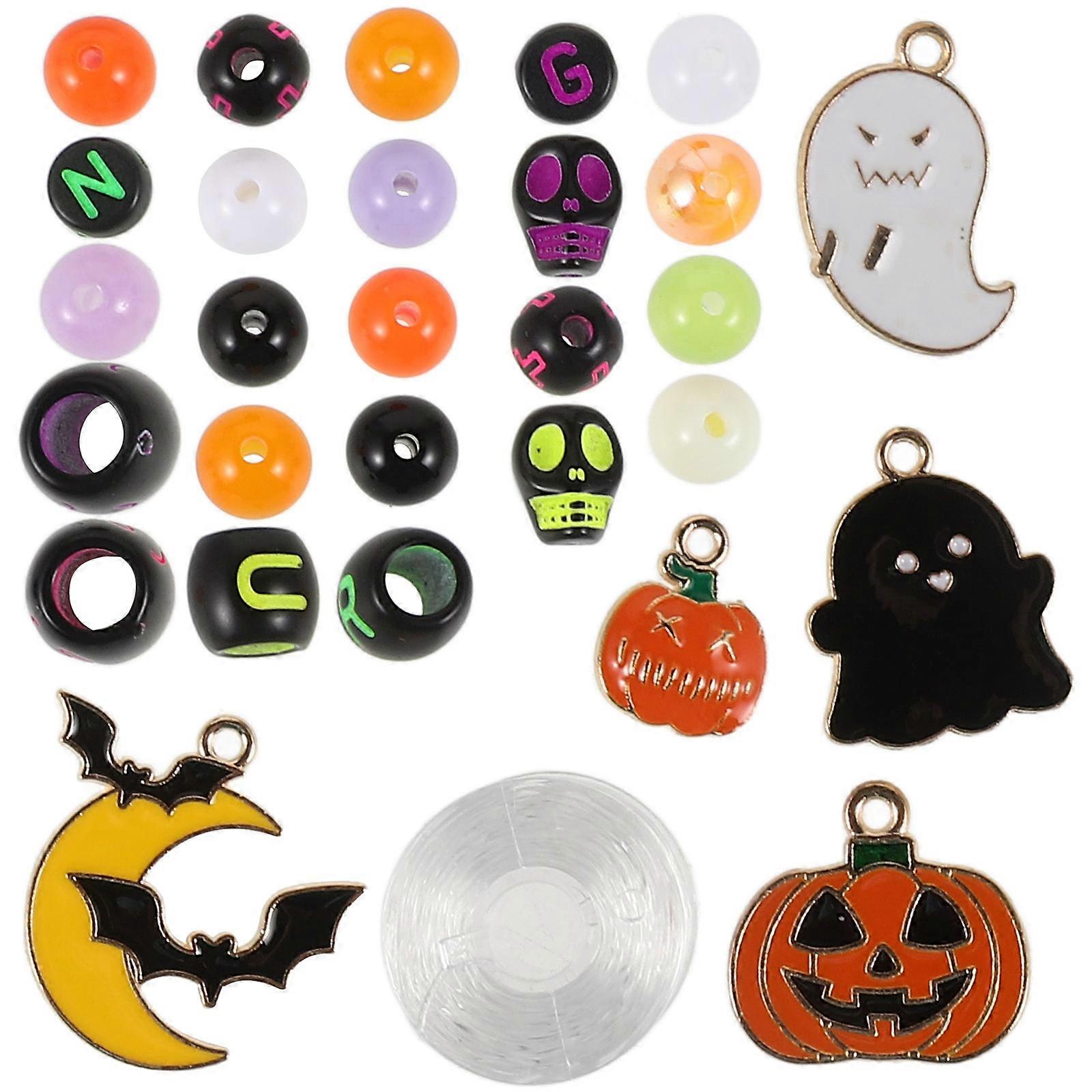 Unique Halloween Beads Set with Grids Charms for Diy Enthusiasts Creating Stylish Accessories for Halloween Festivities 1Pack