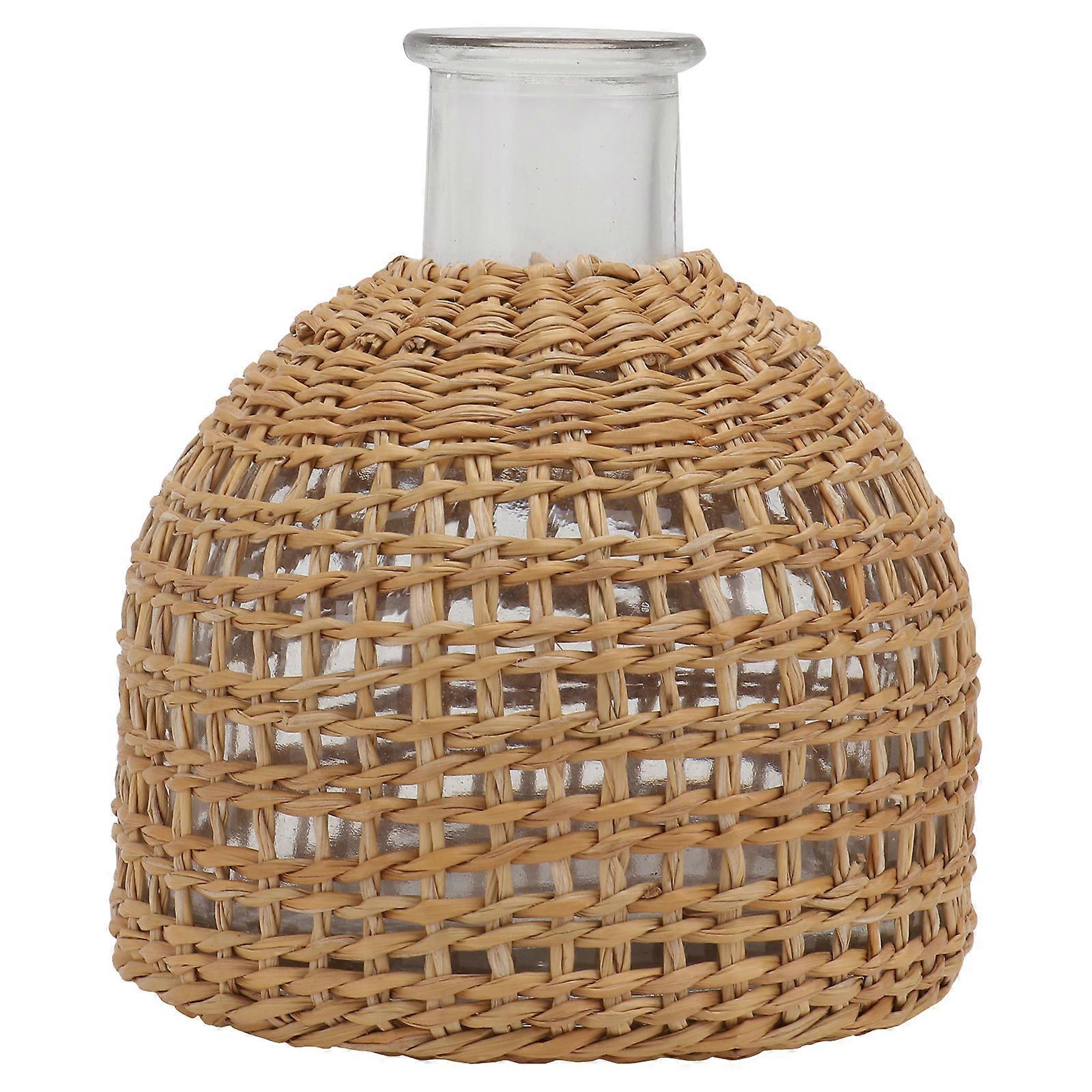 Flower Arrangement Holder Grass Woven Glass Vase for Home Use 2Pcs