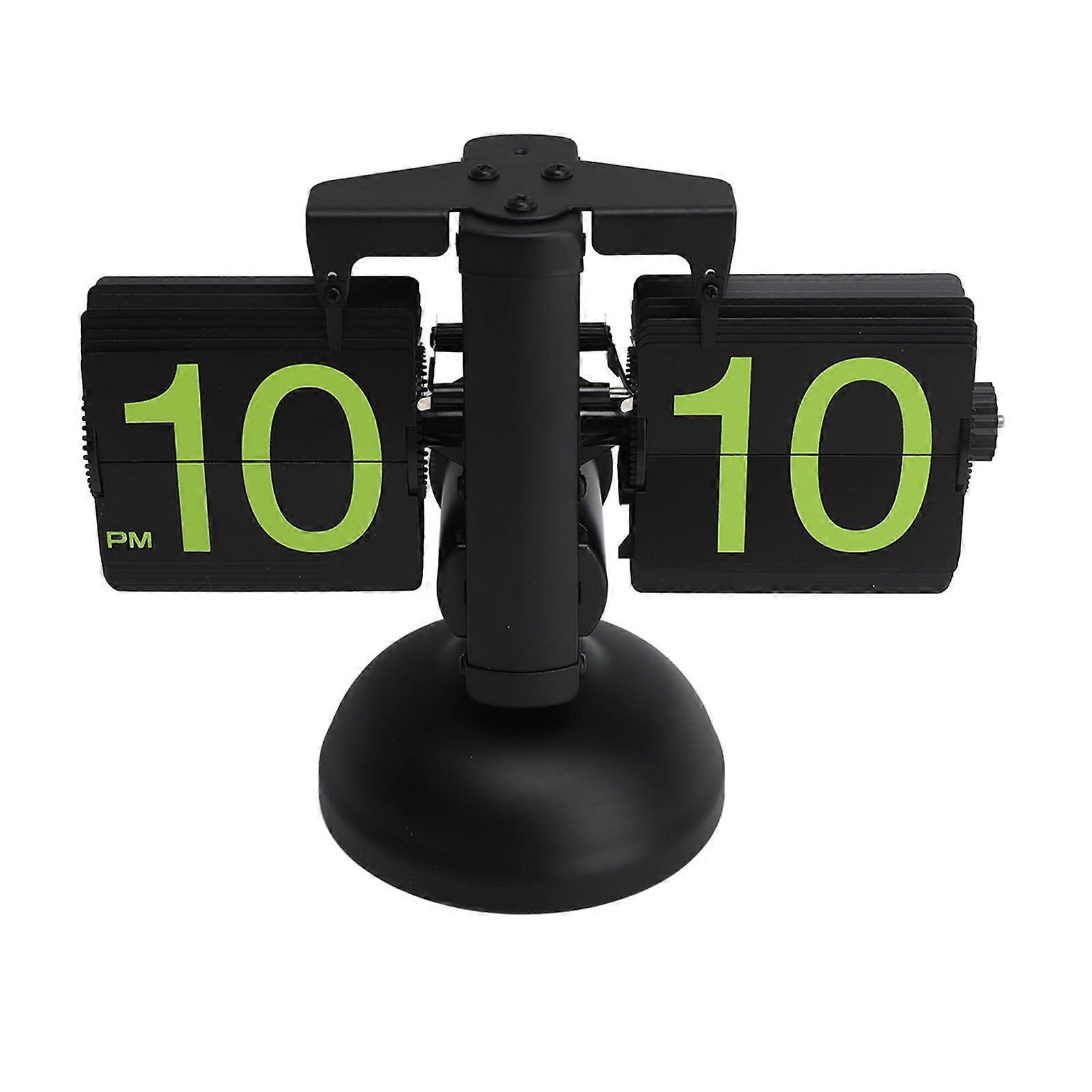 European Style Retro Digital Flip Down Clock 304 Stainless Steel Auto Mechanical Digital Flip Desk Clock for Home Livingroom 12 Hours Black Frame Gree