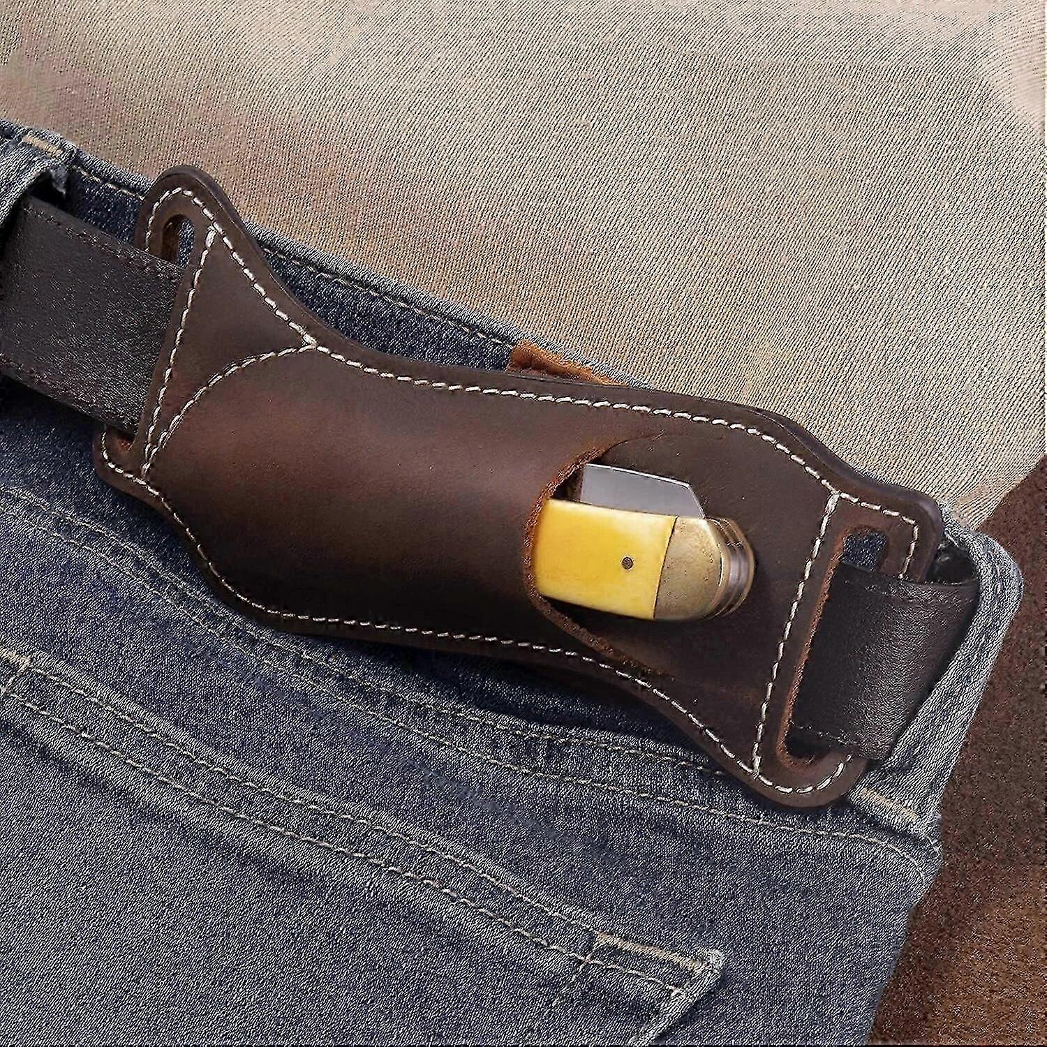 Leather Knife Sheath with Belt Loop for Folding Knives Multitool Protective Pouch Storage Cover Case Utility Knife Holder