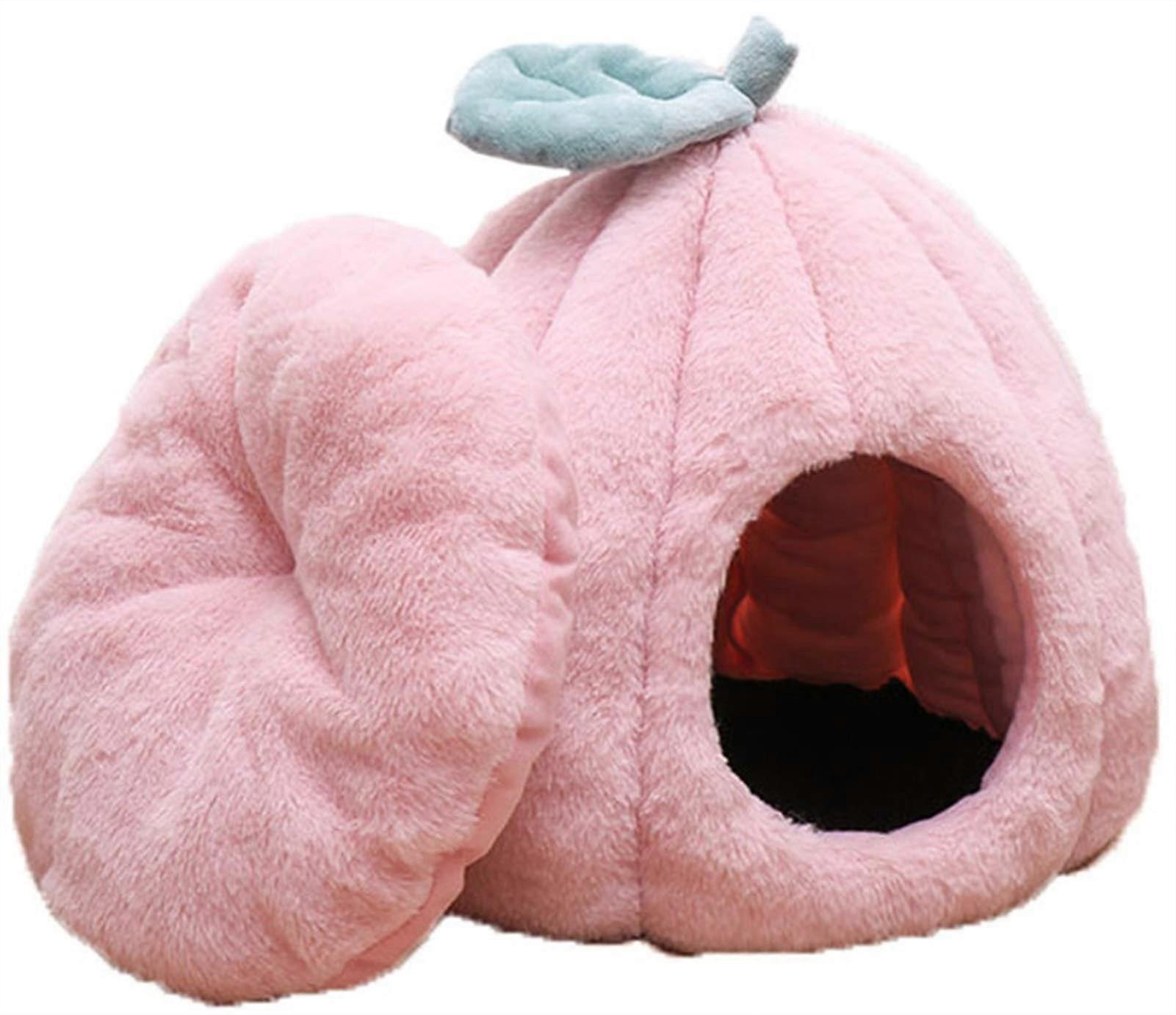 Winter Fluffy Cotton Heated Pet Cat Dog House Bed Indoor Igloo Cave Style With Removable Washable Cozy Mat Pink 50x50cm
