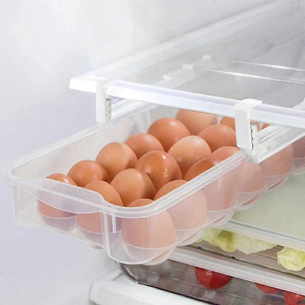 Fridge Egg Drawer, Pull Out Bin Compatible with 18 Eggs Organizer, Snap-On Refrigerator Storage Container, Egg Crisper Kitchen Tray