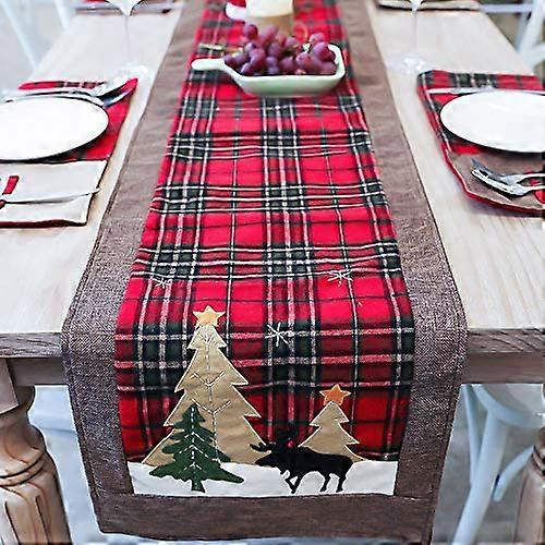Christmas Table Runner Cotton and Linen Plaid Double Layer Red Tablecloth Christmas Table Decoration