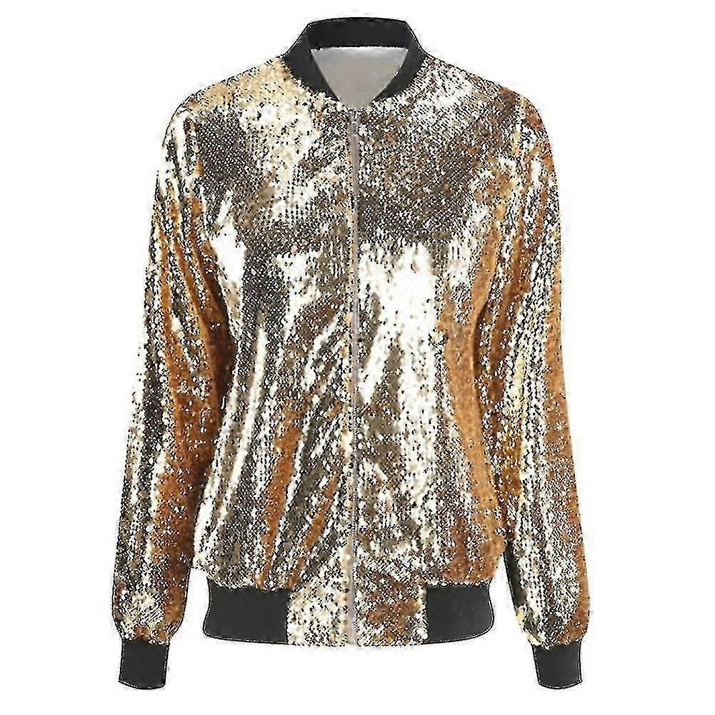 Women's Casual Sequin Zip Jacket with Stand Collar