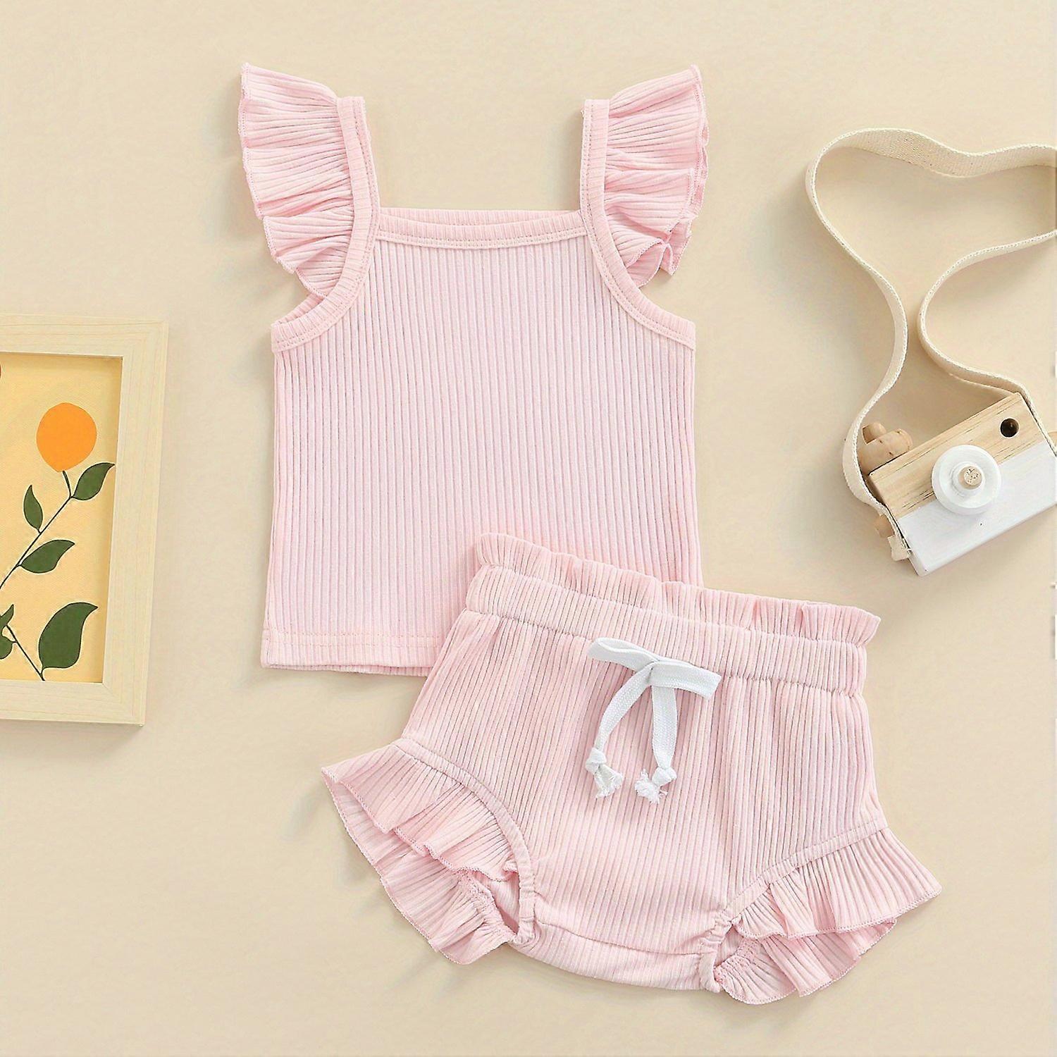 Soft Cotton newborn Girl 2 Piece Outfit Solid Color