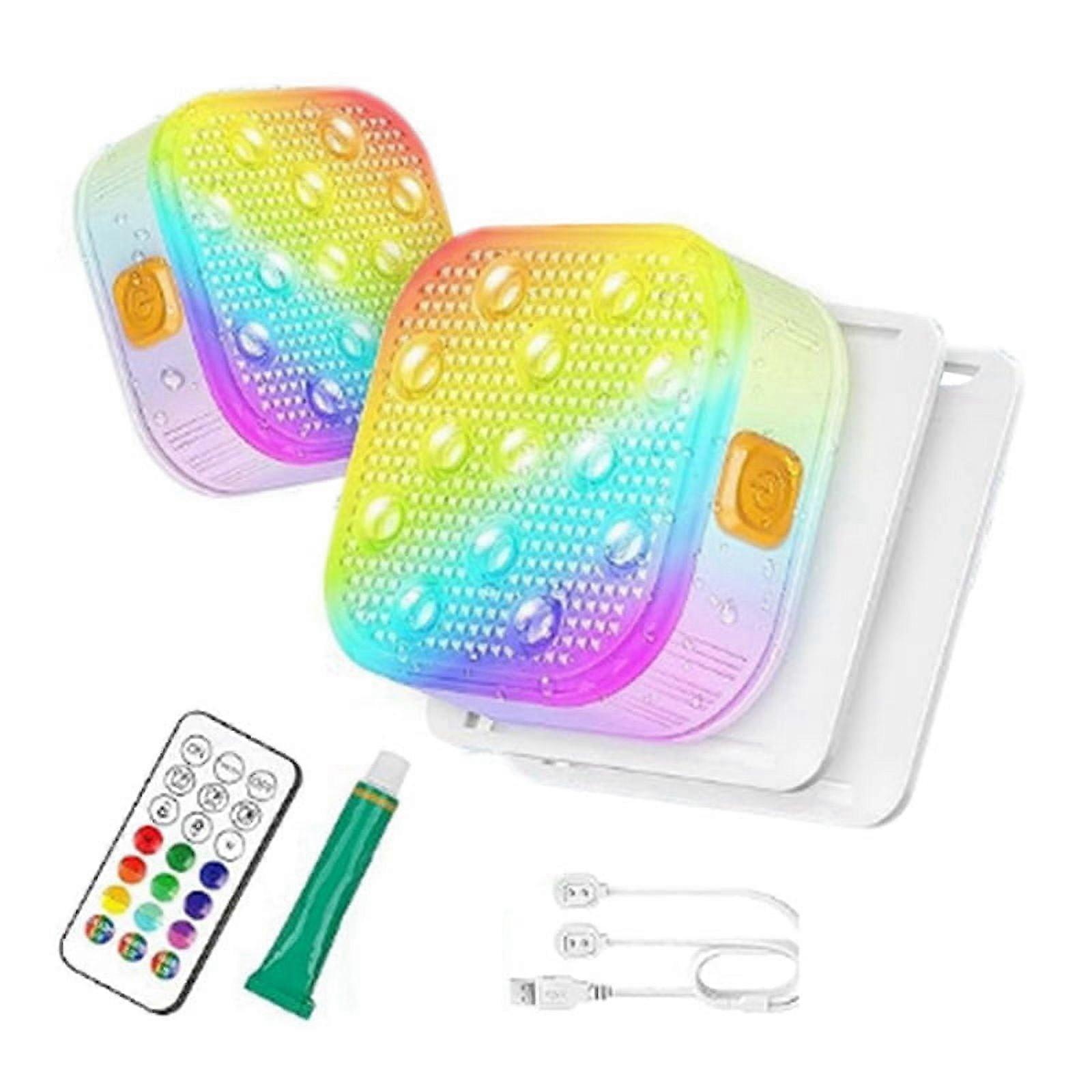 2pcs Rechargeable Submersible Pool Lights with Remote, IP68 Waterproof 16 Color Changing LED Lights with Glue