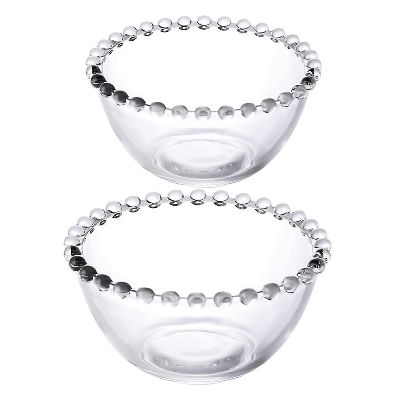 Glass Fruit Bowls Set Of 2 With Beaded Edge Decorative Dessert And Salad Bowls For Home Use Small And Medium