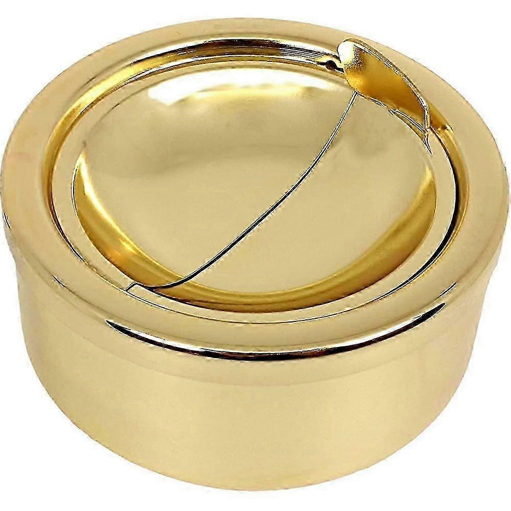 Räfflad guldrökfri metall askfat med lock, vindtät askfat