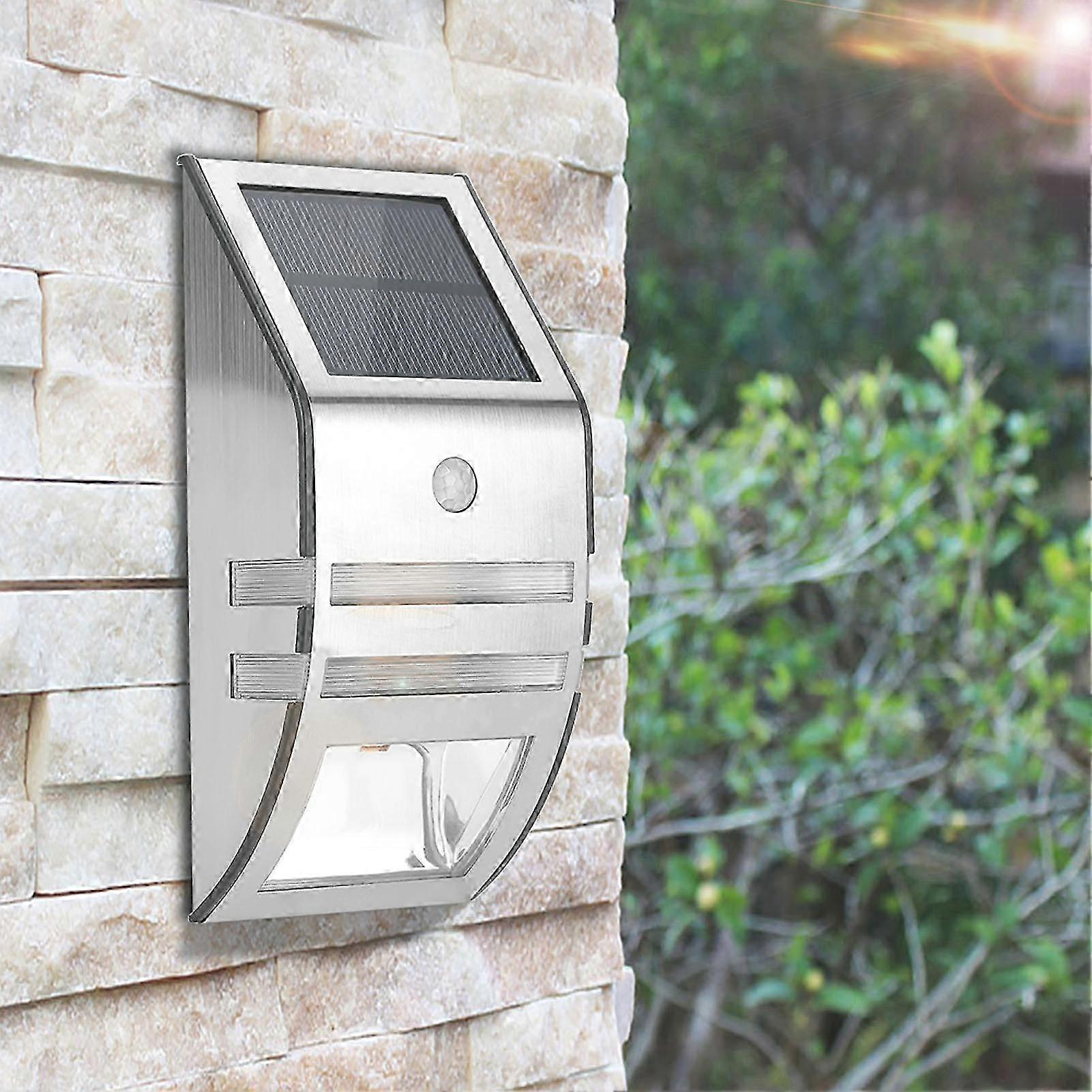 2 LED Solar Powered PIR Motion Sensor Wall Light Garden Security Lamp Silver White