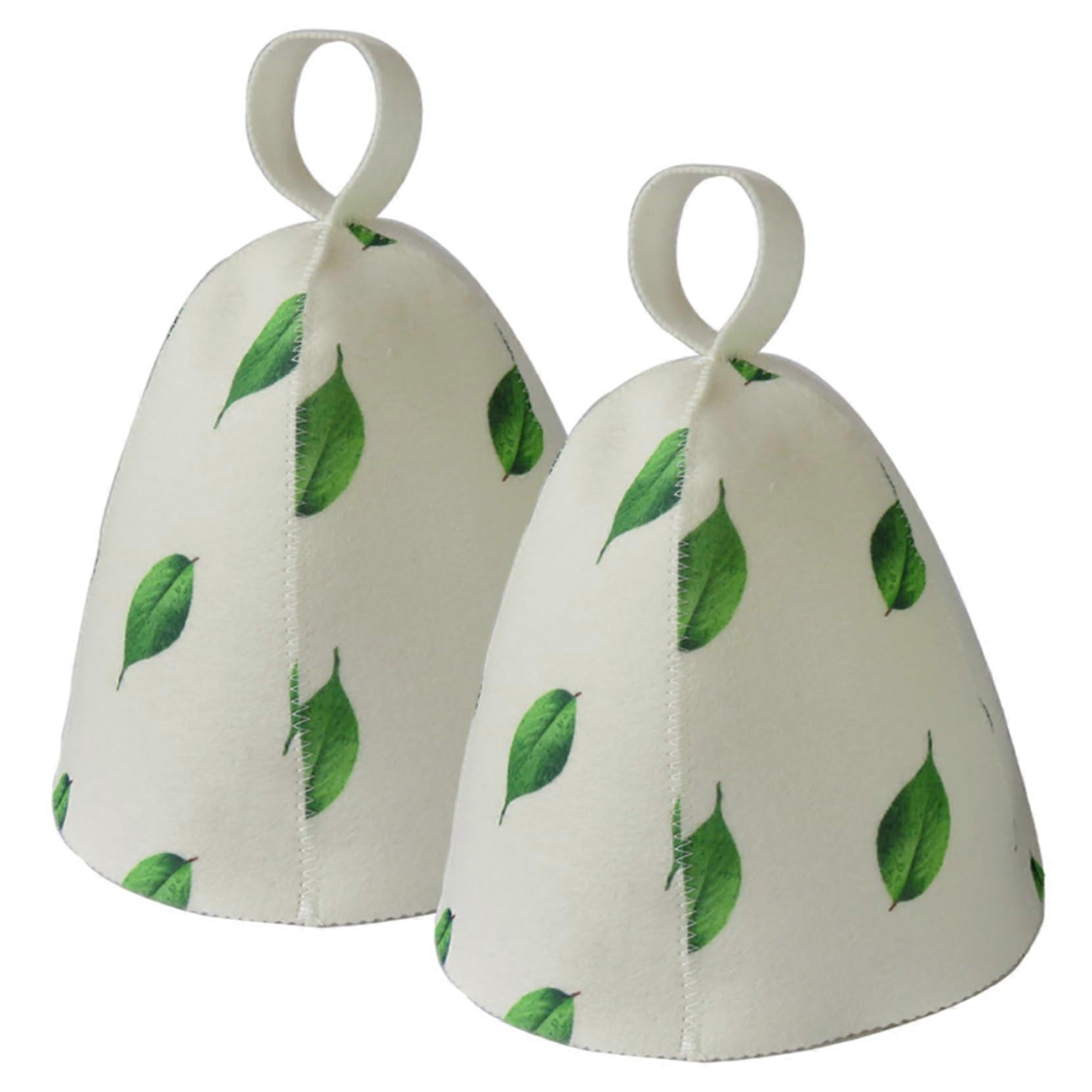 Sauna Hat 2 Pack HeatResistant Breathable Wool Cap Foldable Banya Hat Tree Leaf Pattern Unisex