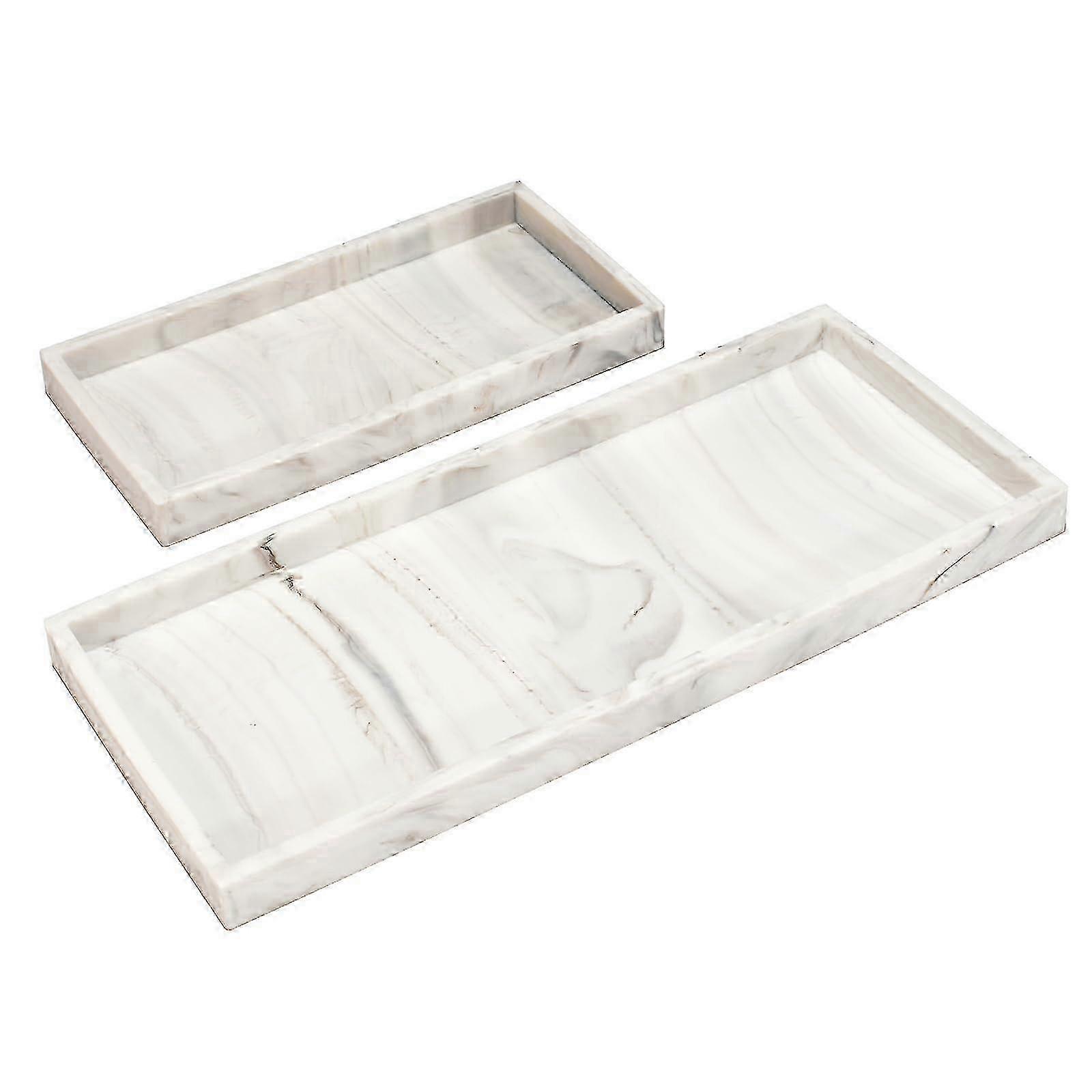 2 PC Marble White Bathroom Tray for Bathroom Storage 7.9' +11.8'