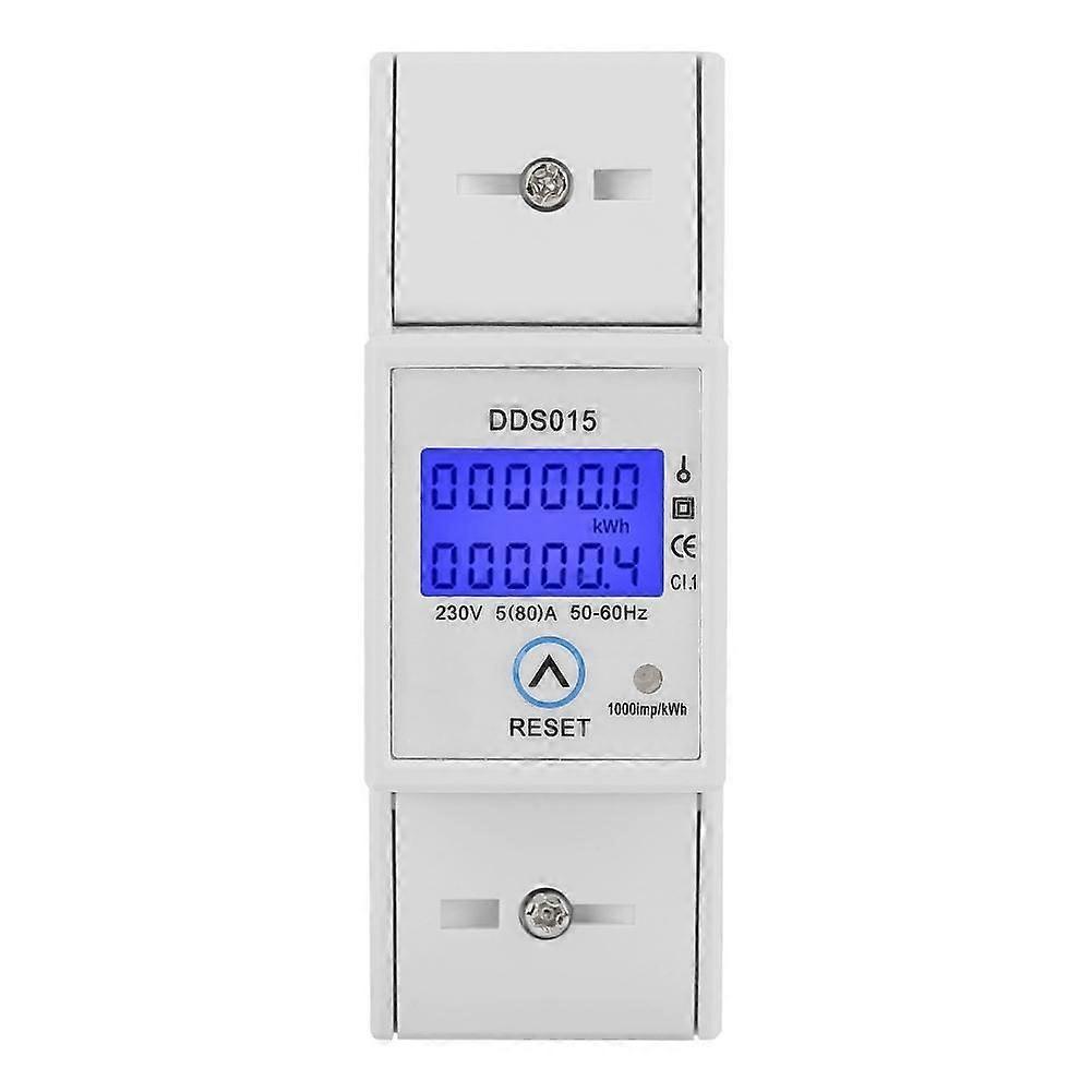 Single Phase Energy Meter 5-80A 230V 50Hz Single Phase LCD Backlight Energy Meter, DIN Rail Mount KWh Meter DDS015, Watt KWh Meter(230V 5-80A 50Hz)