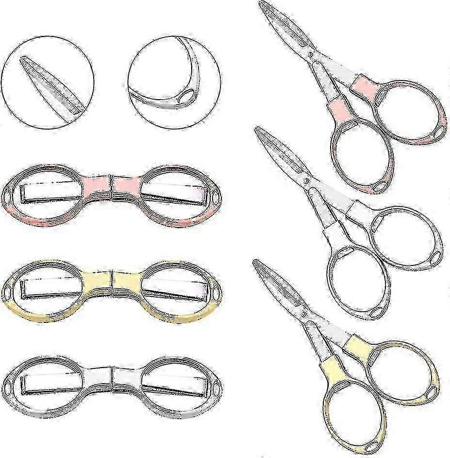 Folding Stainless Steel Scissors 6-Pack: Mini Glasses Shape Scissors with 3 Colors for Travel & Daily Use