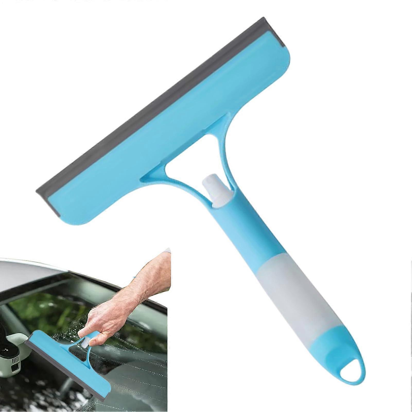 Window Squeegee Spray Cleaner Tool With Ergonomic Handle Brush Scrubber For Tile Car Home Kitchen Mirror Shower Blue