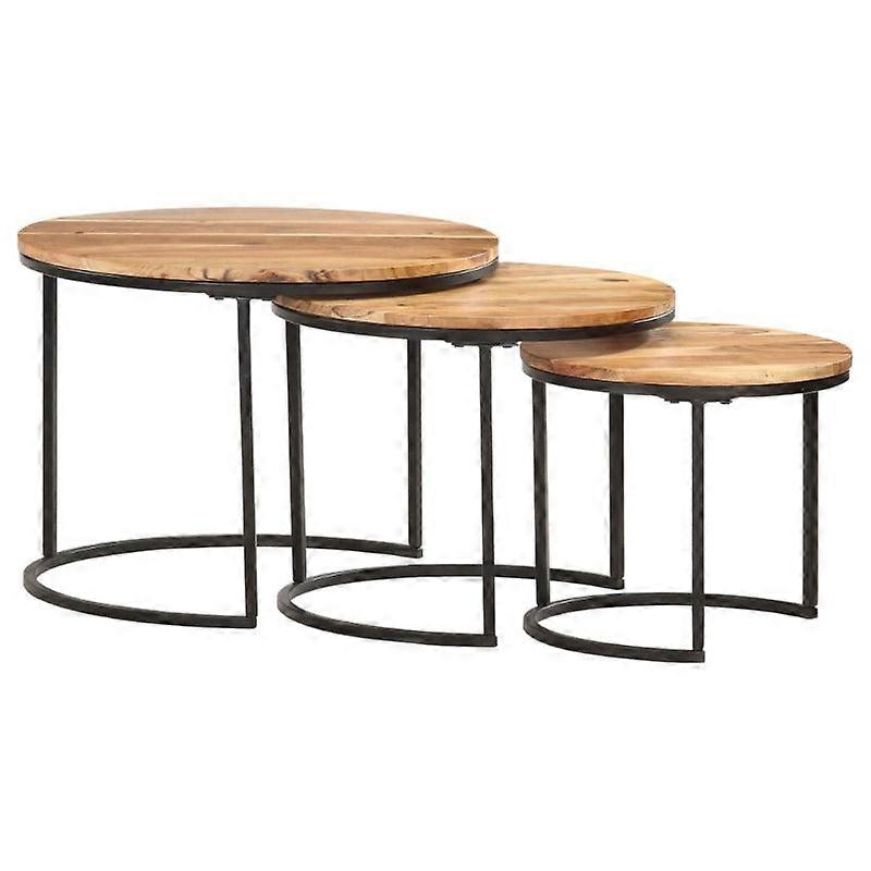 Solid Acacia Wood Nesting Set Of Three With Oil Finish Furniture Side Tables
