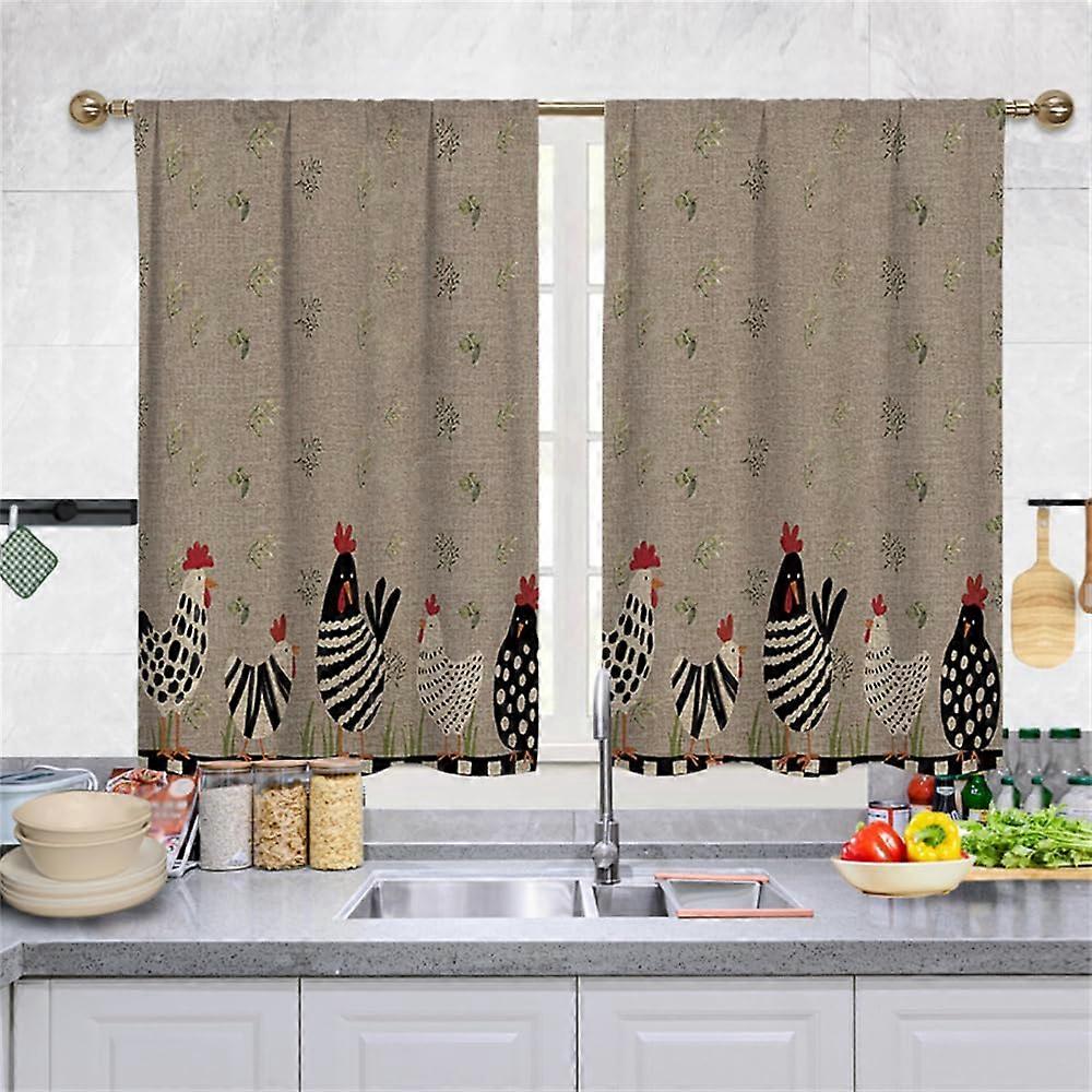 2 Panels Kitchen Curtains Rooster Pattern 107x160 cm Rod Pocket Cafe Curtains for Small Windows