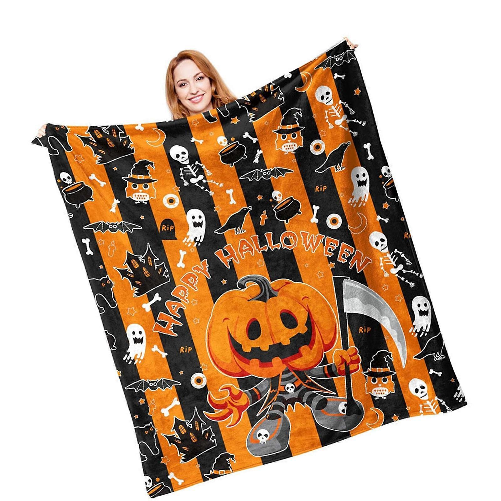 Soft Halloweens Themed Blanket Portable Thermals Insulation for Night Picnics  100x150cm