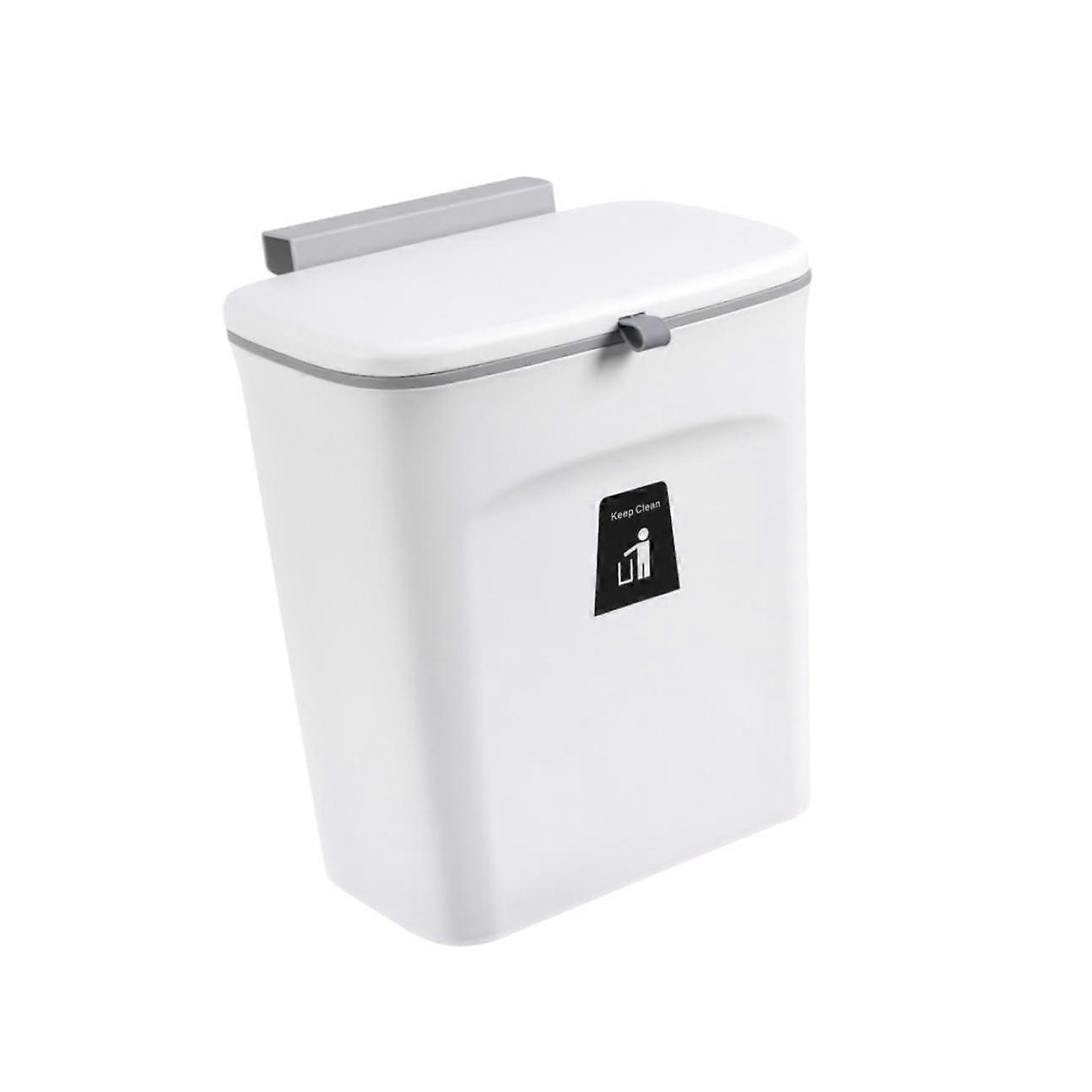 Wall Mounted Trash Can with Lid Ivory White Space Saving Kitchen Waste Bin with Hidden Scraper