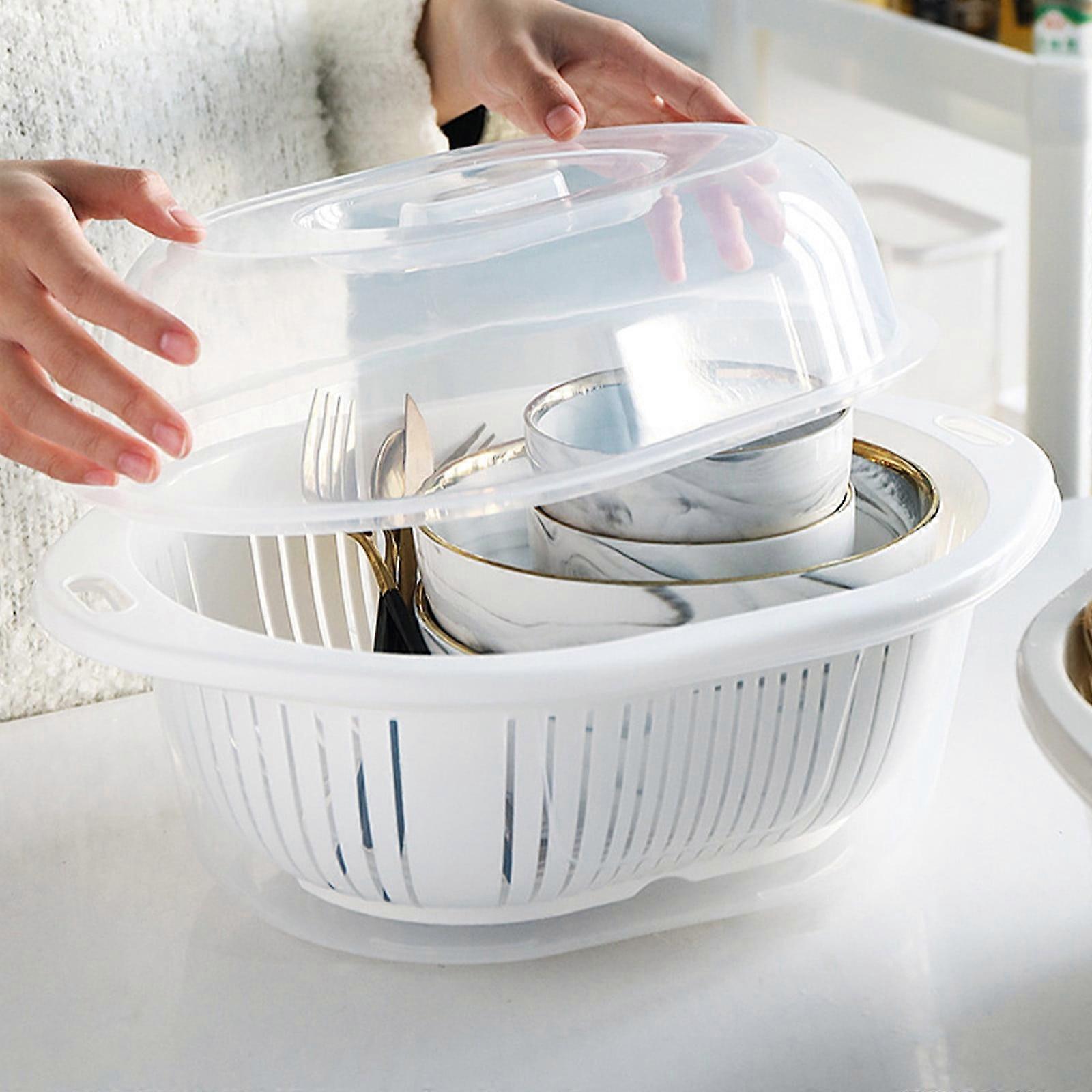 Kayannuo Back to School Clearance: 3-in-1 Plastic Food Container with Lid, Spoon & Double-Layer Drainage Bowl, Beige (Compatible with standard